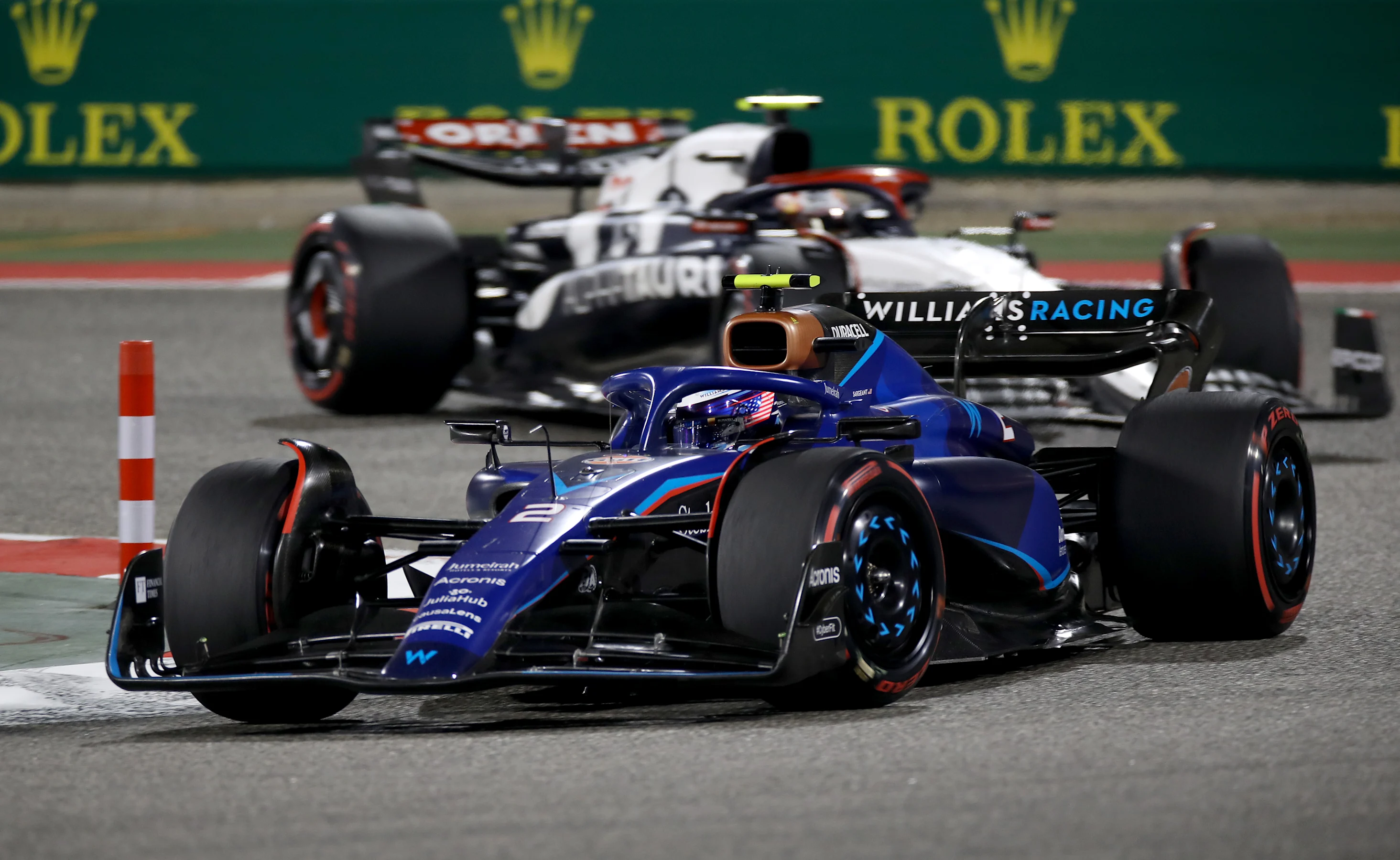 BAHRAIN, BAHRAIN - MARCH 05: Logan Sargeant of United States driving the (2) Williams FW45 Mercedes