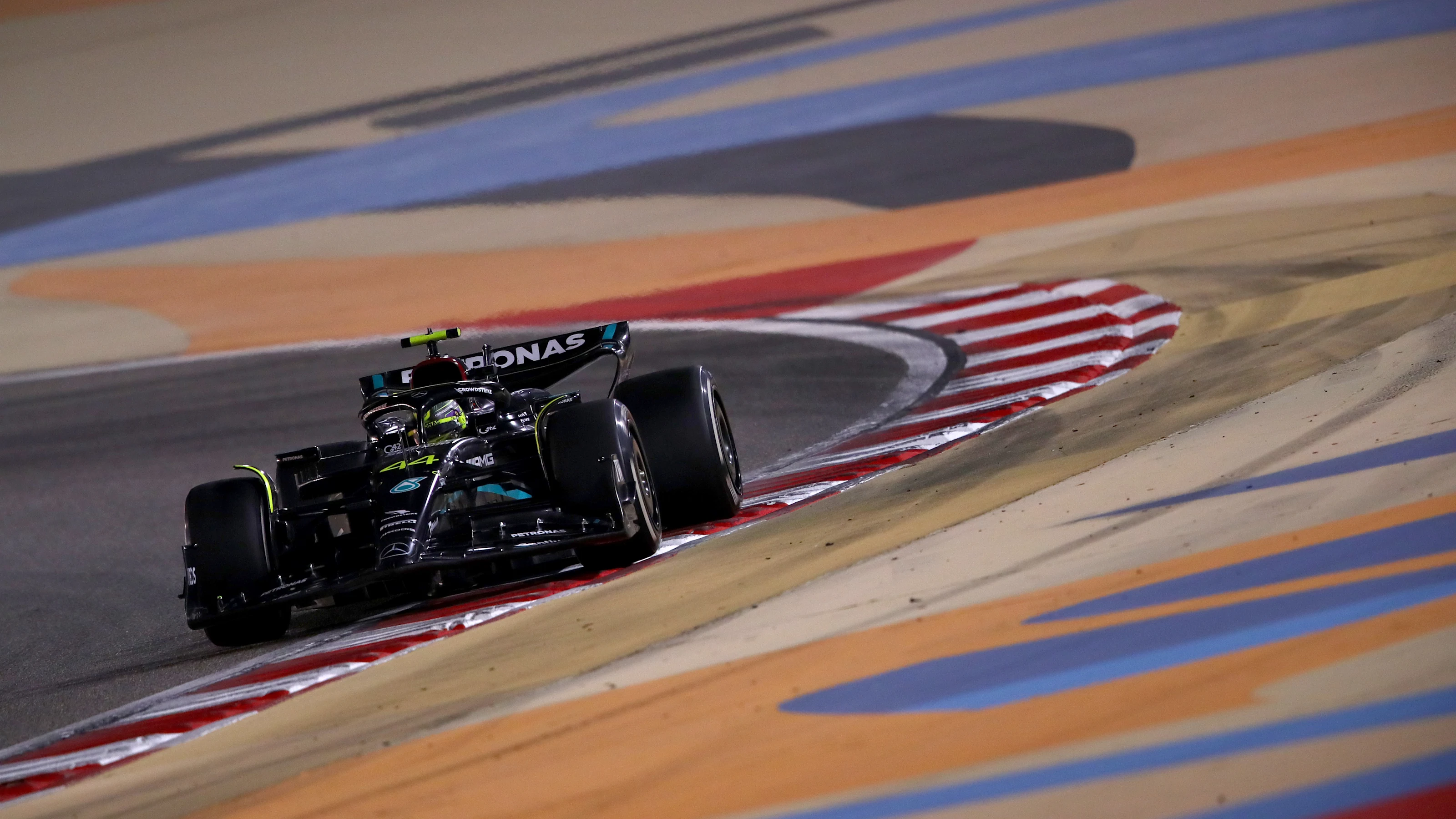 BAHRAIN, BAHRAIN - MARCH 05: Lewis Hamilton of Great Britain driving the (44) Mercedes AMG Petronas