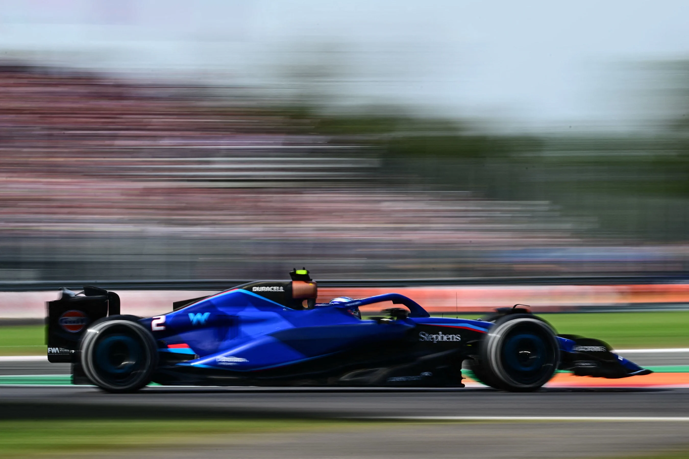 Williams' US driver Logan Sargeant drives during the Italian Formula One Grand Prix race at