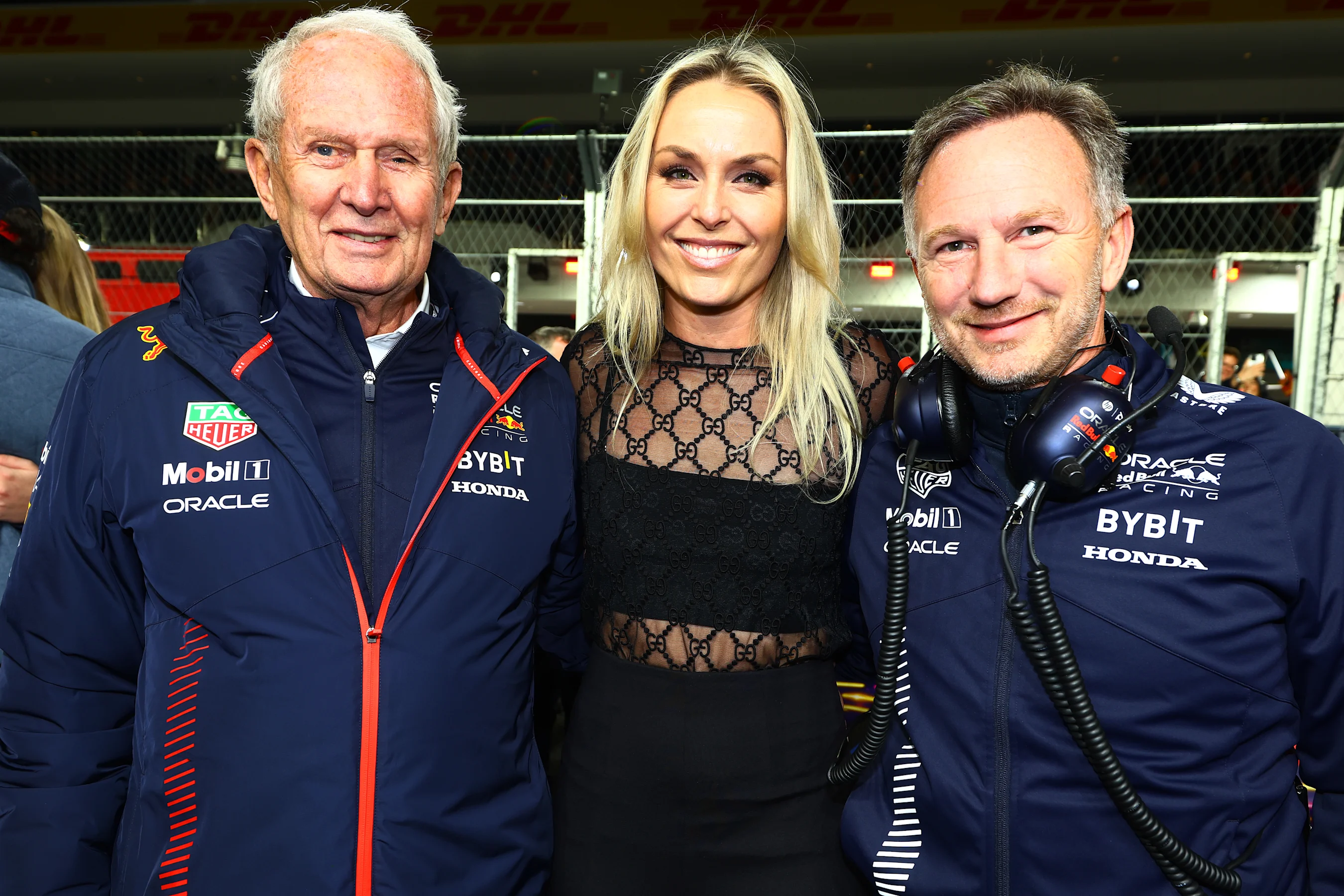 LAS VEGAS, NEVADA - NOVEMBER 18: Red Bull Racing Team Consultant Dr Helmut Marko, Lindsey Vonn and