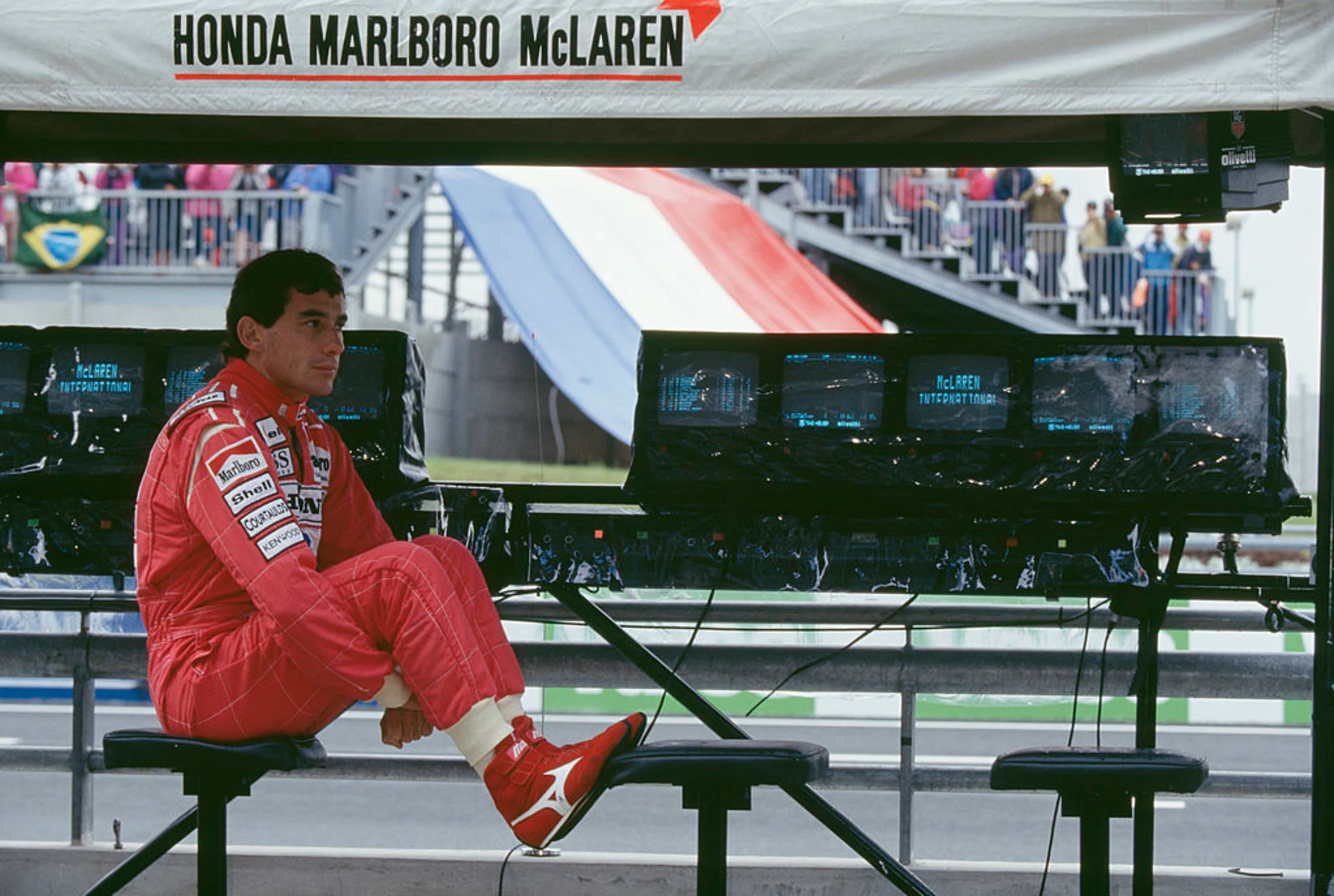 Brazilian racing driver Ayrton Senna (1960 -1994) at the French Grand Prix at the Magny Cours