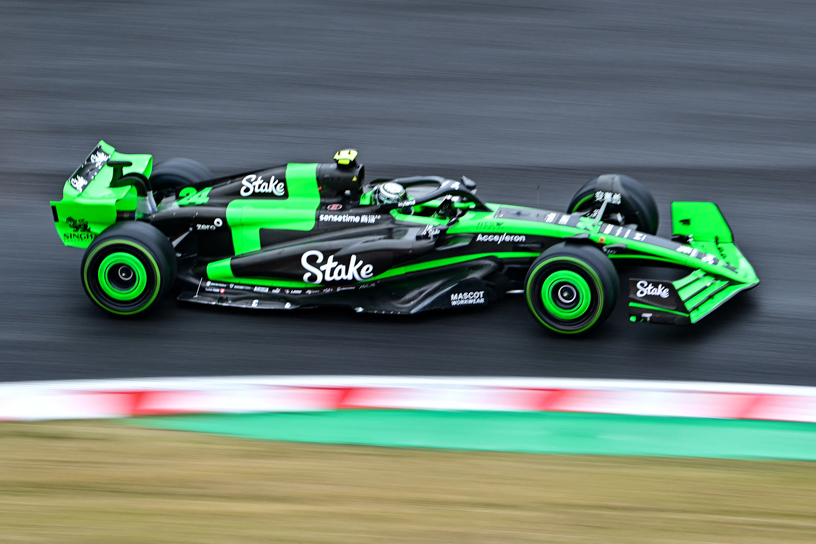 Kick Sauber's Chinese driver Zhou Guanyu drives during the second practice session ahead of the