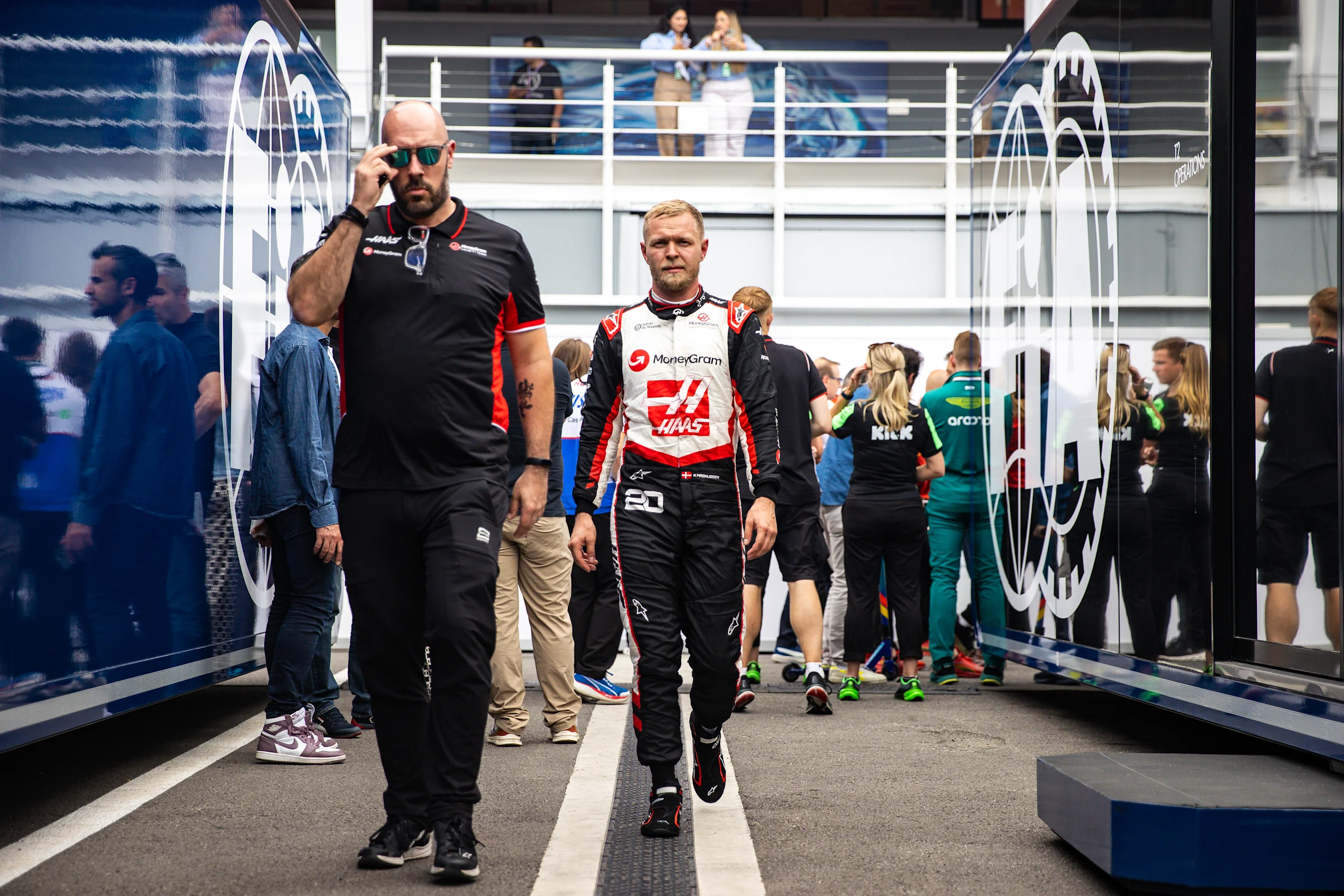 BARCELONA, SPAIN - JUNE 23: Kevin Magnussen of Denmark and Haas F1 team leaving the FIA garage