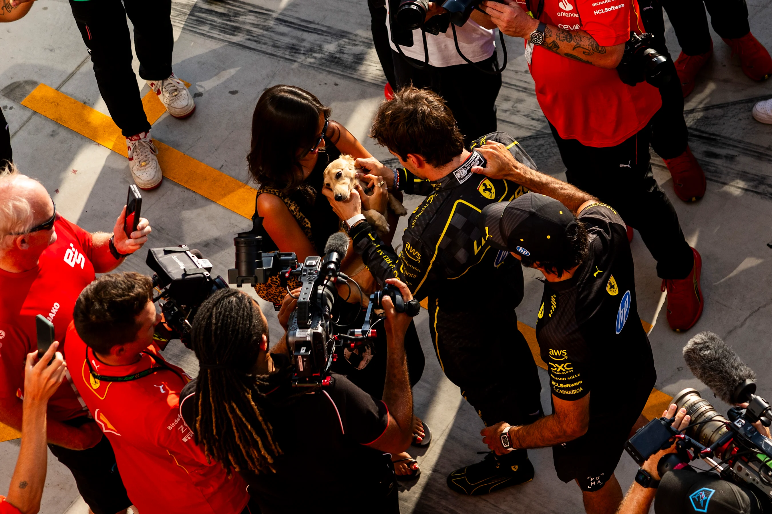 MONZA, ITALY - SEPTEMBER 01: Charles Leclerc, Scuderia Ferrari, 1st position, celebrates with his