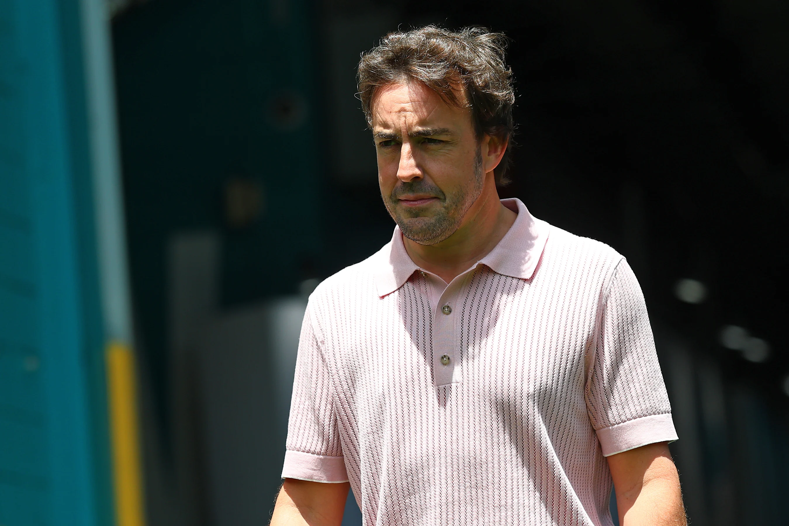MIAMI, FLORIDA - MAY 01: Fernando Alonso of Spain and Aston Martin F1 Team arrives in the Paddock