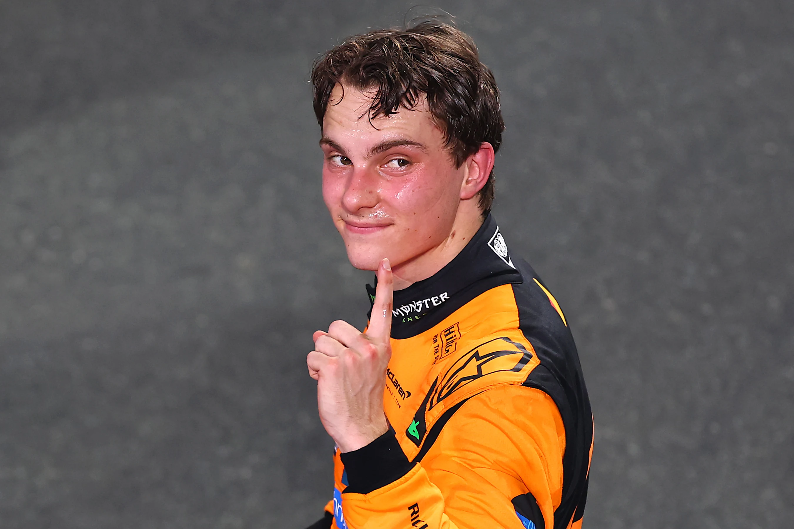 JEDDAH, SAUDI ARABIA - APRIL 20: Race winner Oscar Piastri of Australia and McLaren celebrates in