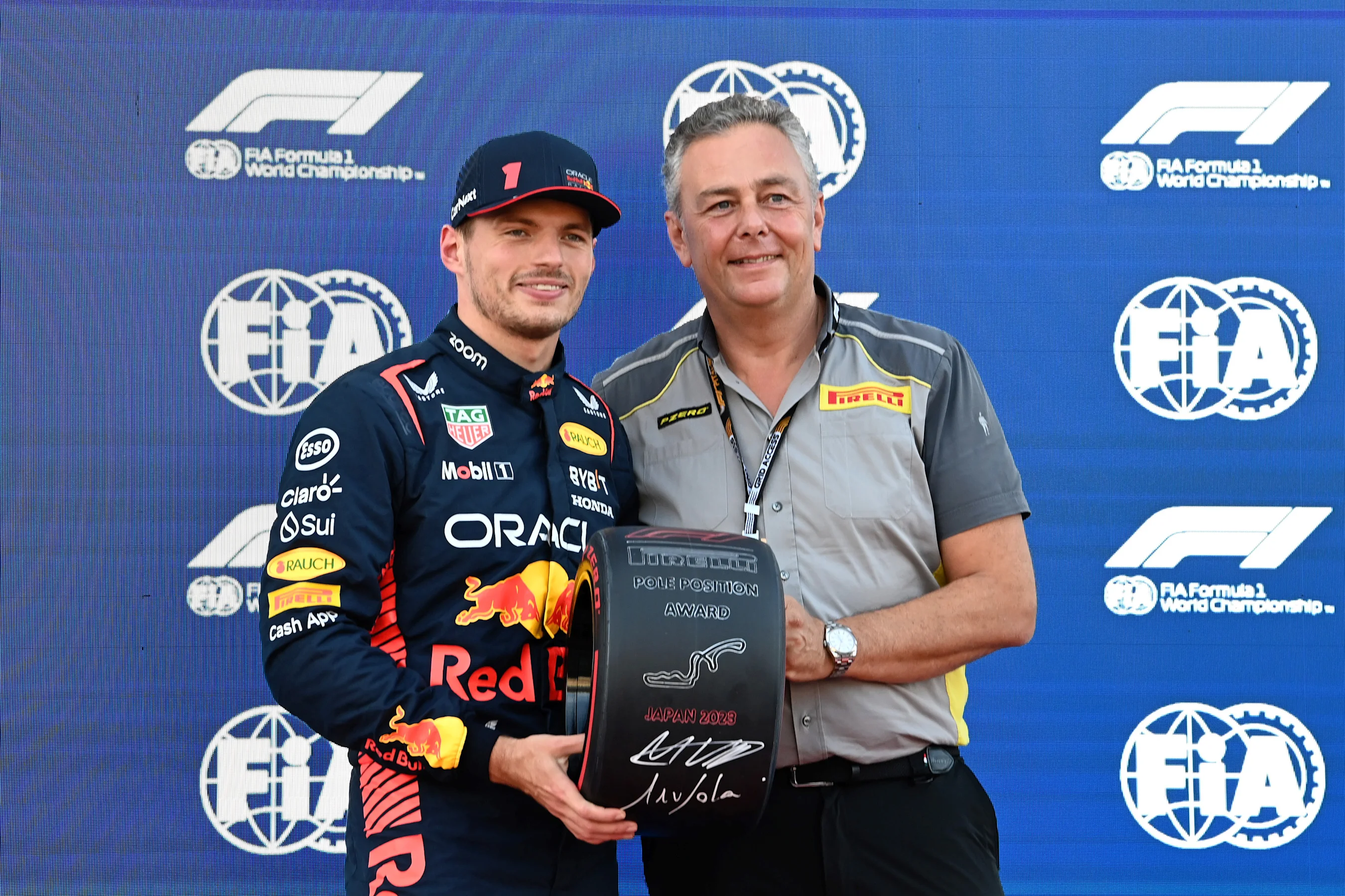 SUZUKA, JAPAN - SEPTEMBER 23: Pole man Max Verstappen, Red Bull Racing, receives his Pirelli Pole
