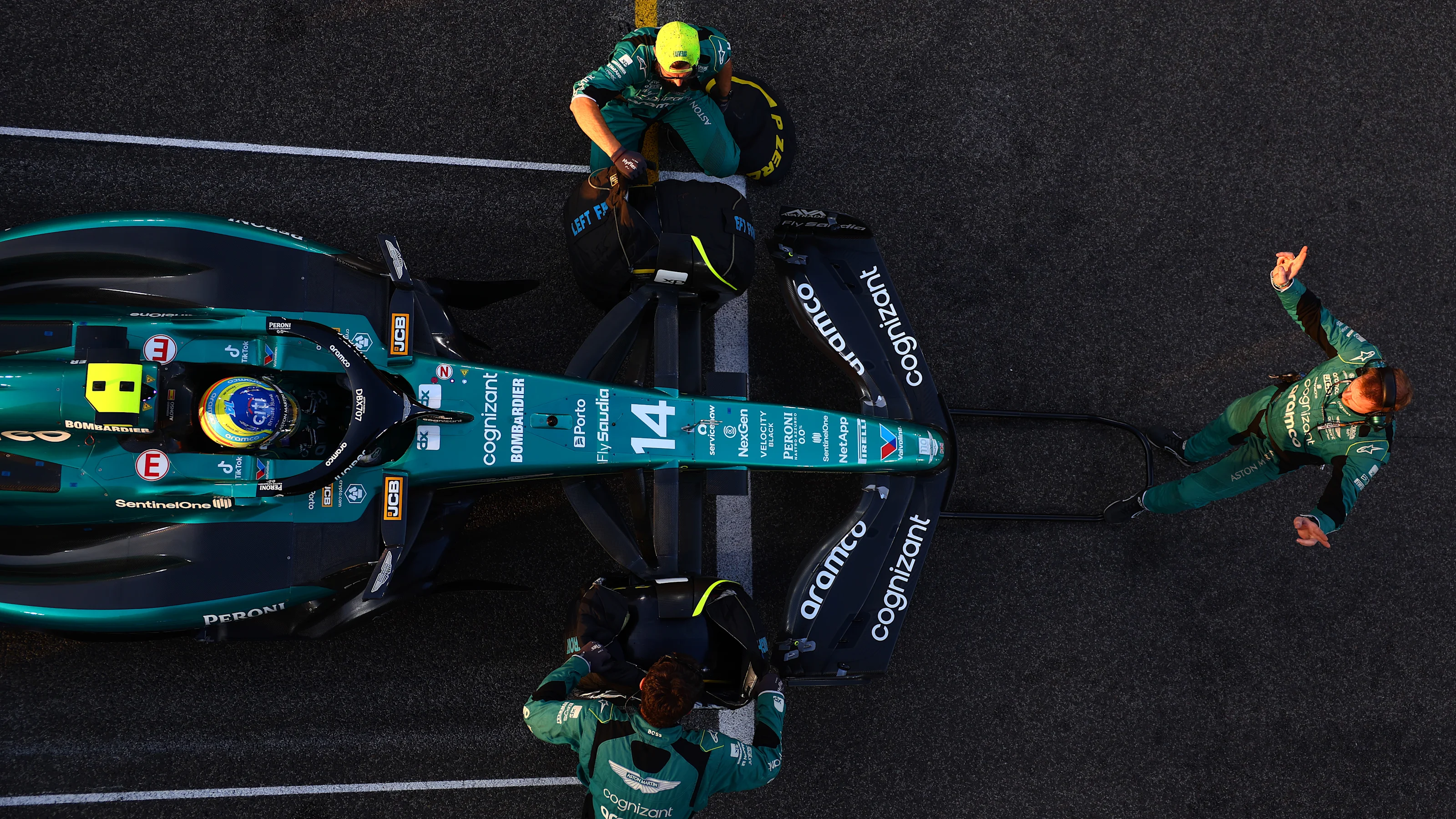 ABU DHABI, UNITED ARAB EMIRATES - NOVEMBER 26: Fernando Alonso of Spain driving the (14) Aston