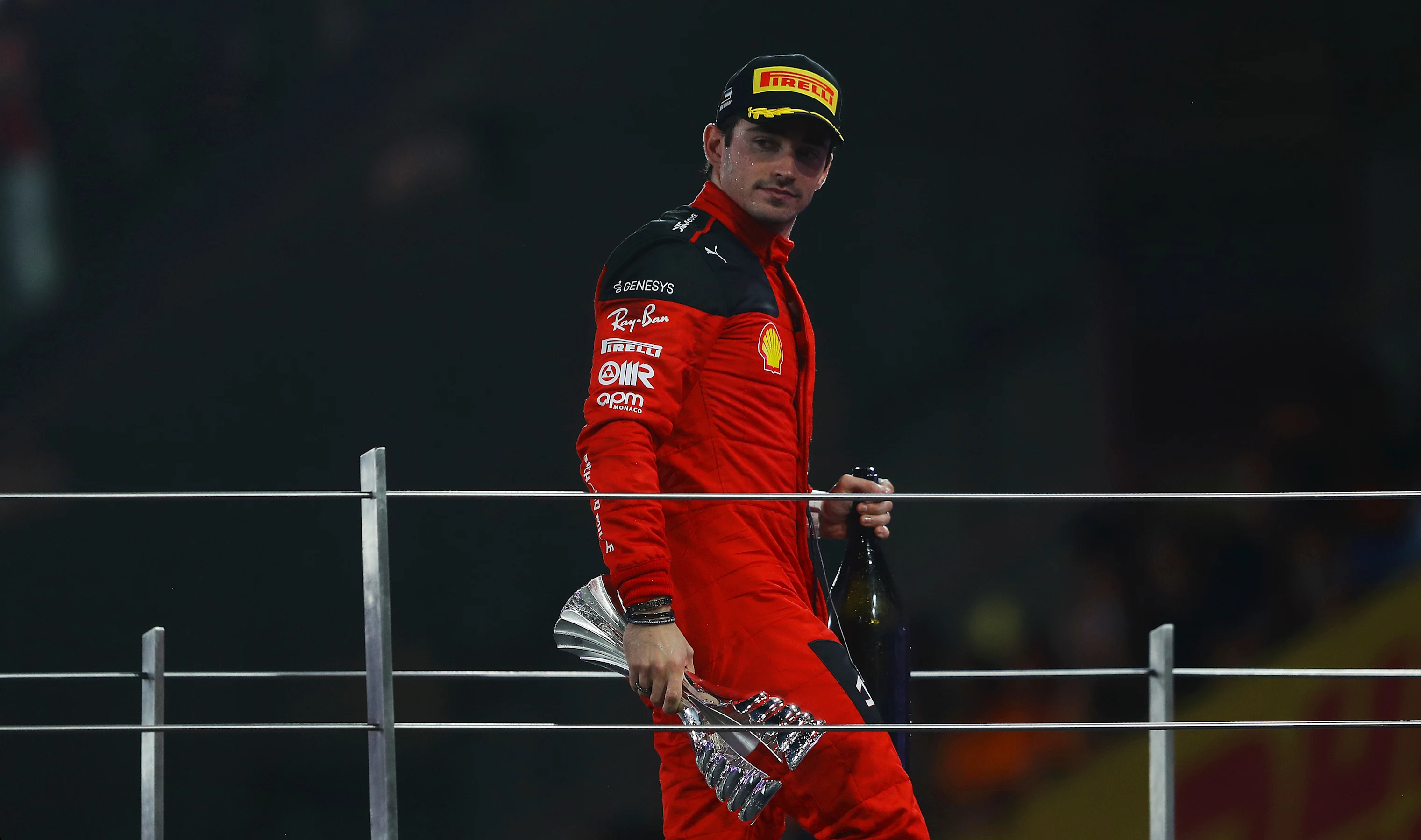 ABU DHABI, UNITED ARAB EMIRATES - NOVEMBER 26: Second placed Charles Leclerc of Monaco and Ferrari