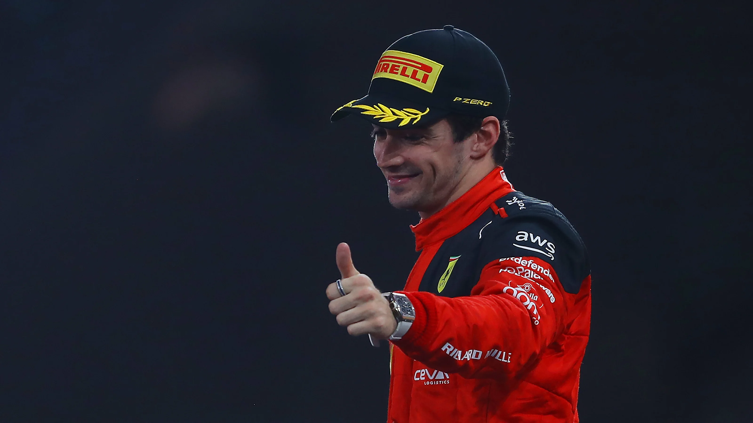 ABU DHABI, UNITED ARAB EMIRATES - NOVEMBER 26: Second placed Charles Leclerc of Monaco and Ferrari
