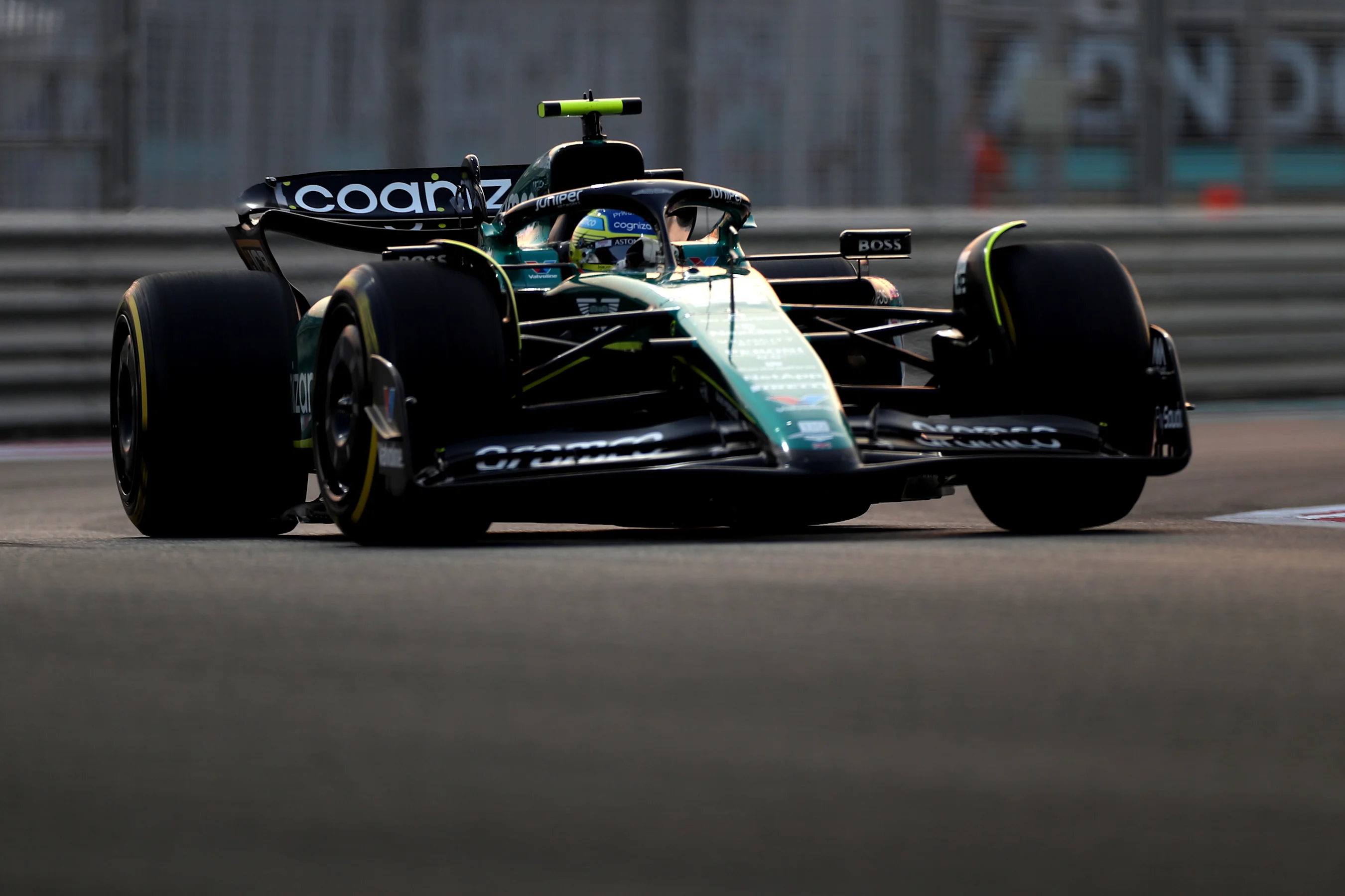 ABU DHABI, UNITED ARAB EMIRATES - NOVEMBER 24: Fernando Alonso of Spain driving the (14) Aston