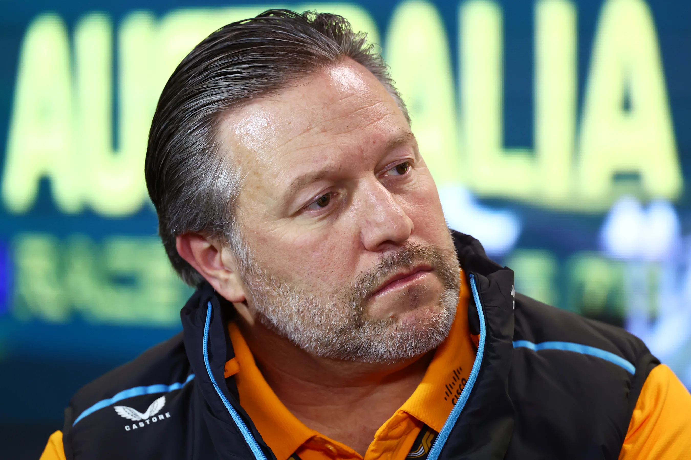 MELBOURNE, AUSTRALIA - MARCH 31: McLaren Chief Executive Officer Zak Brown looks on in the Team