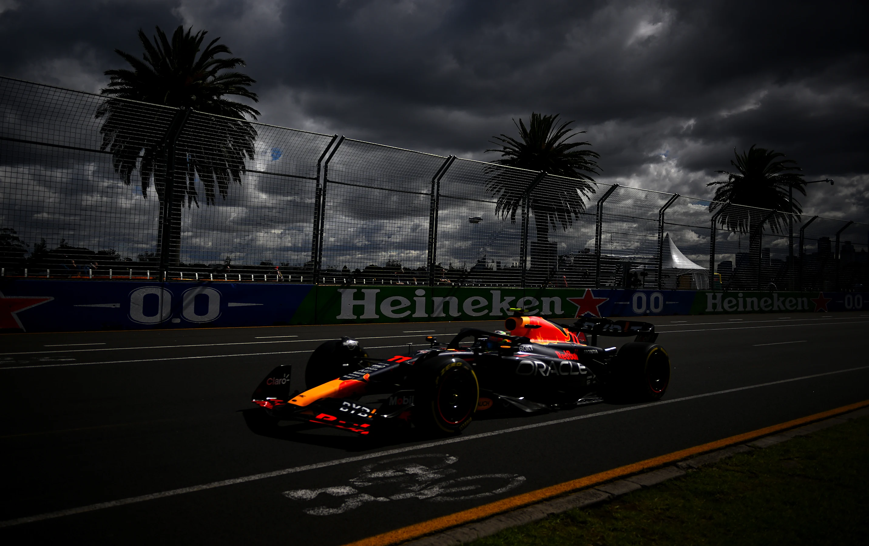 MELBOURNE, AUSTRALIA - MARCH 31: Sergio Perez of Mexico driving the (11) Oracle Red Bull Racing