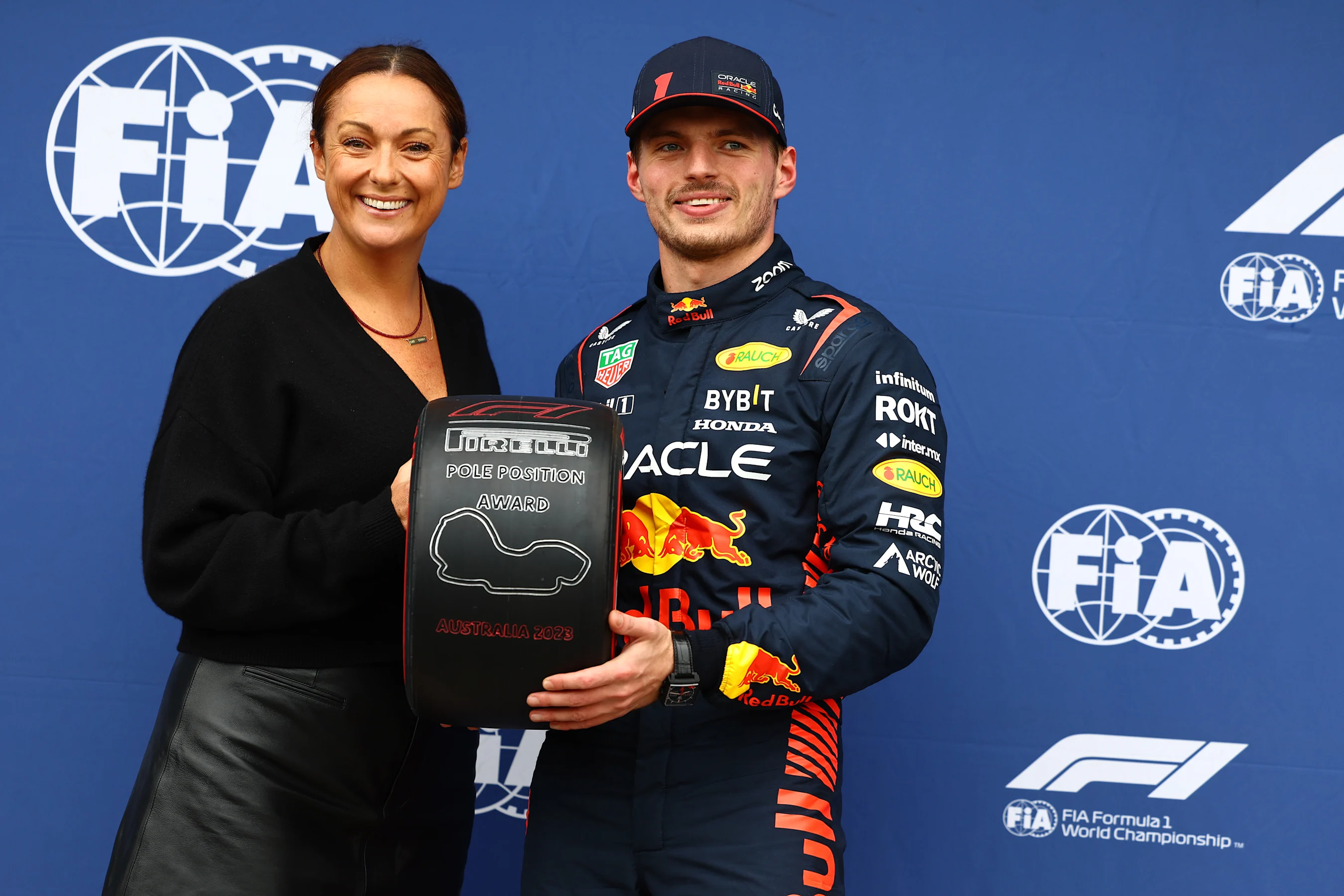 MELBOURNE, AUSTRALIA - APRIL 01: Pole position qualifier Max Verstappen of the Netherlands and