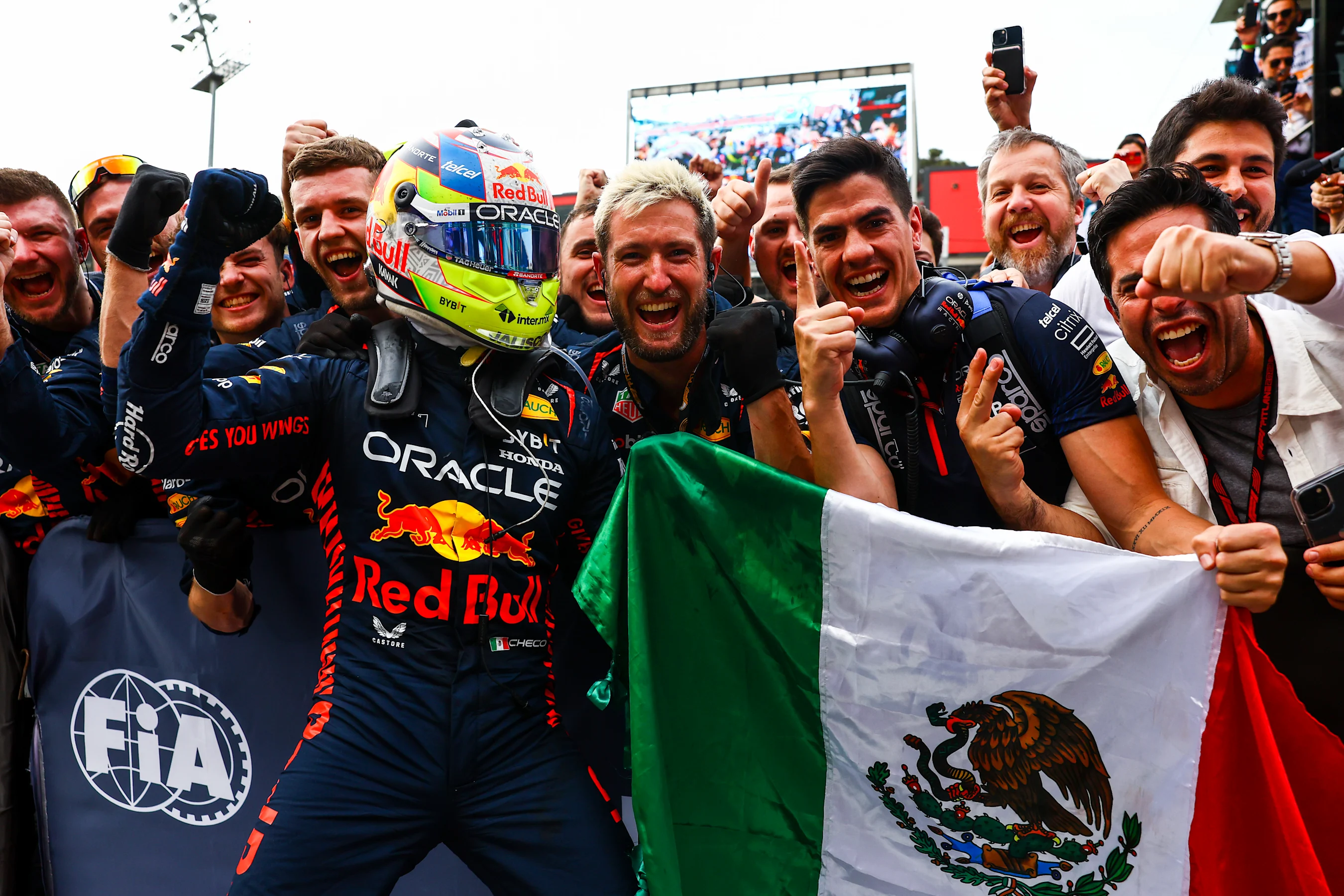 BAKU, AZERBAIJAN - APRIL 30: Race winner Sergio Perez of Mexico and Oracle Red Bull Racing