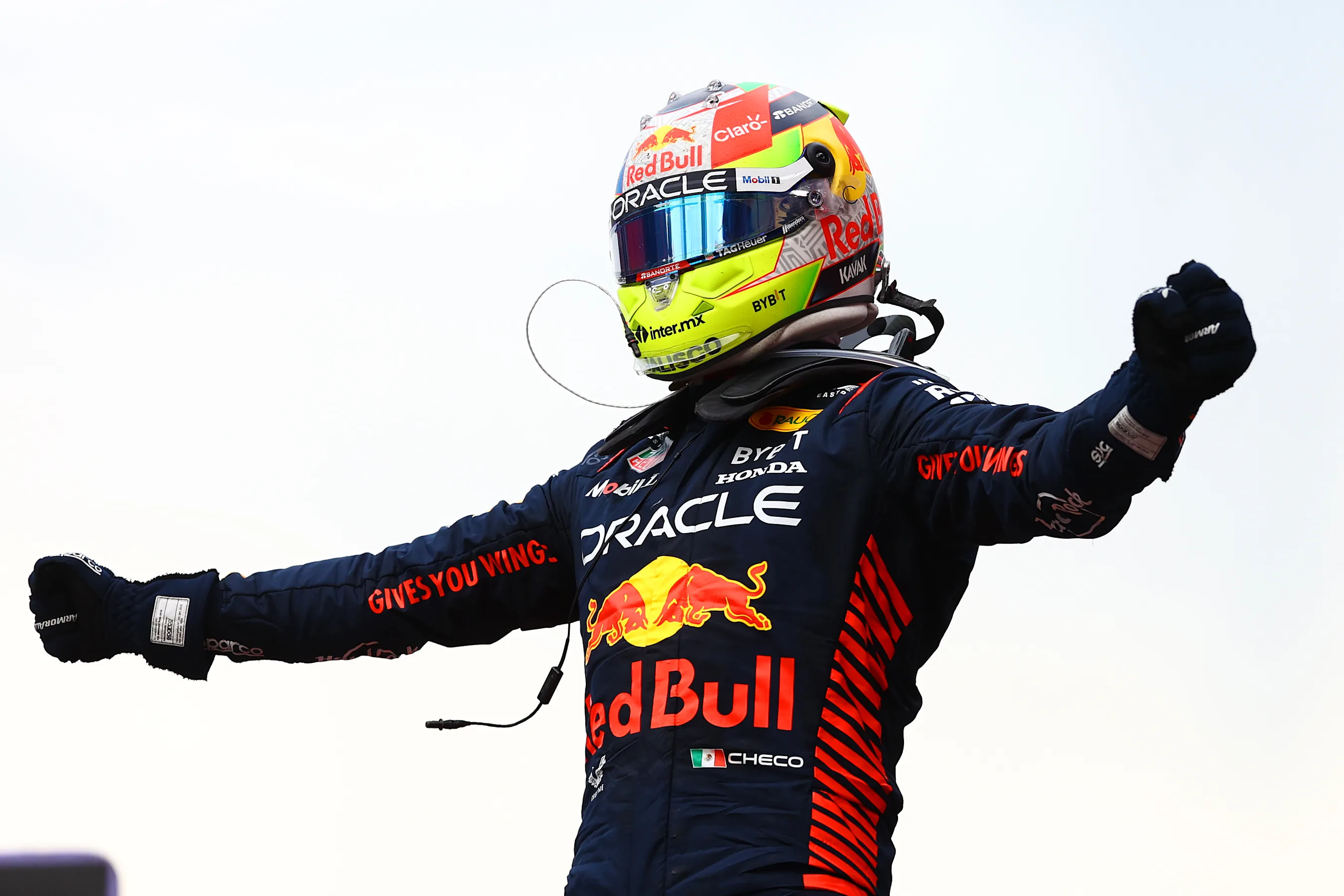 BAKU, AZERBAIJAN - APRIL 30: Race winner Sergio Perez of Mexico and Oracle Red Bull Racing