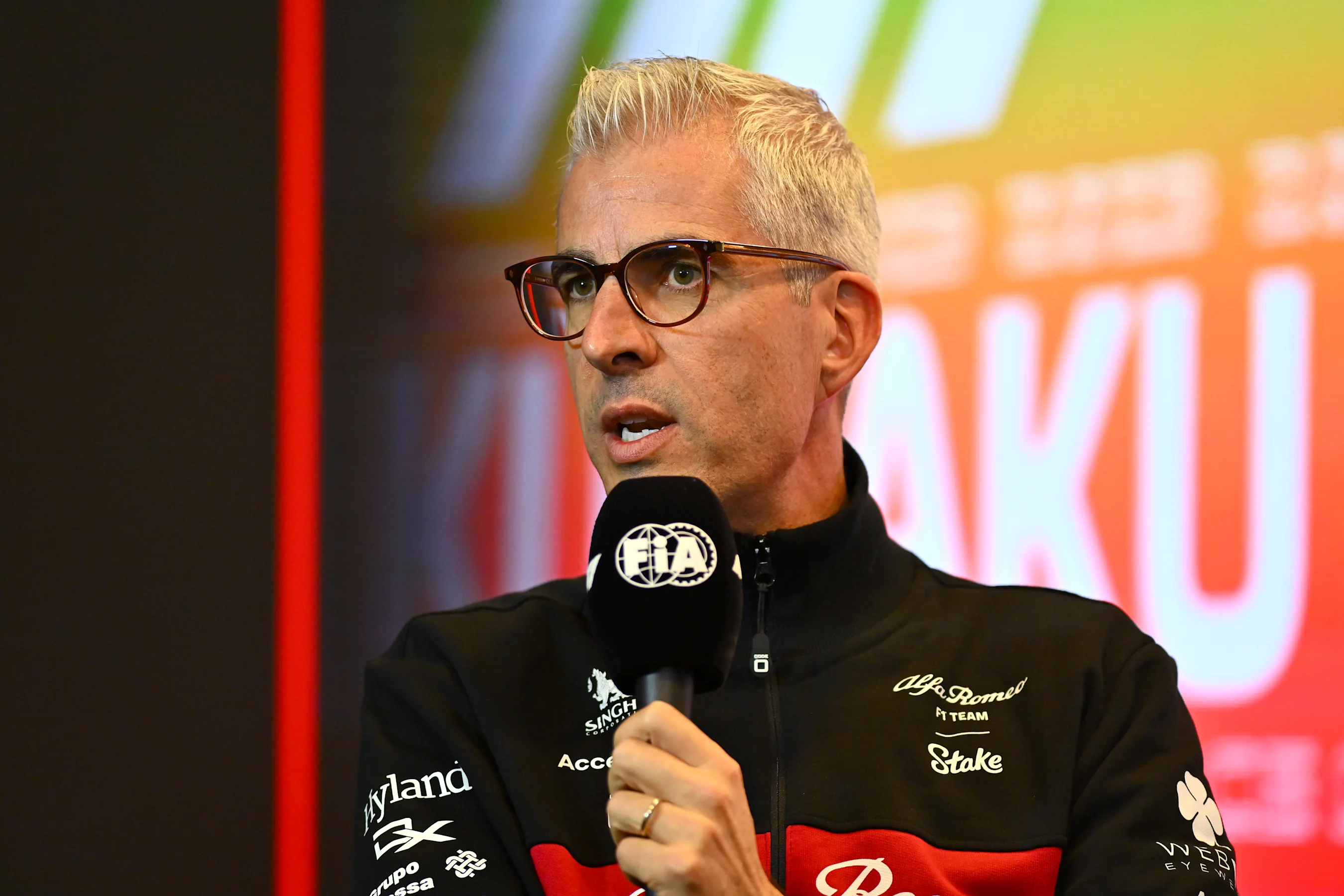 BAKU, AZERBAIJAN - APRIL 28: Alessandro Alunni Bravi, Team Representative of Alfa Romeo F1 attends