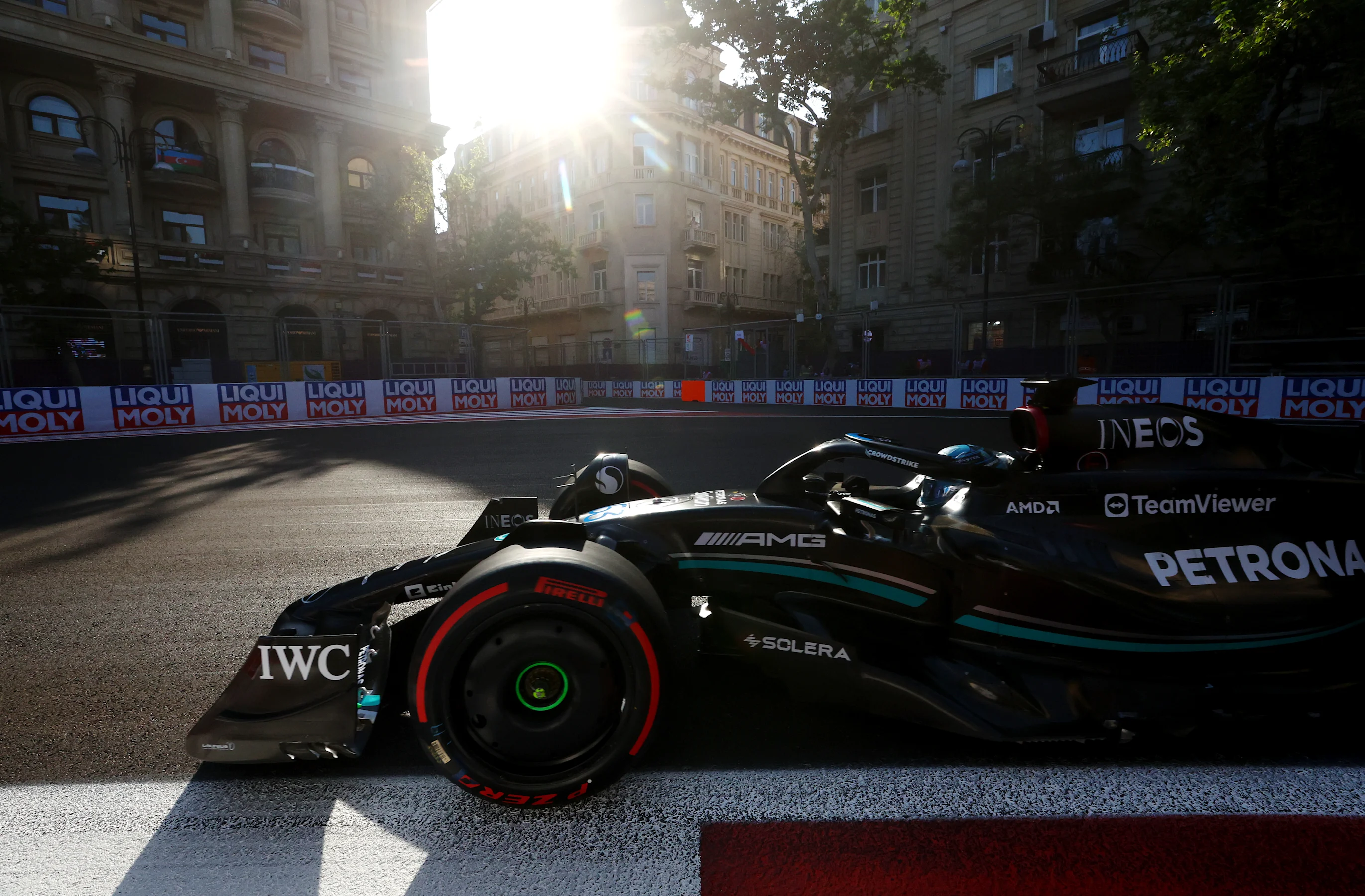 BAKU, AZERBAIJAN - APRIL 28: George Russell of Great Britain driving the (63) Mercedes AMG Petronas