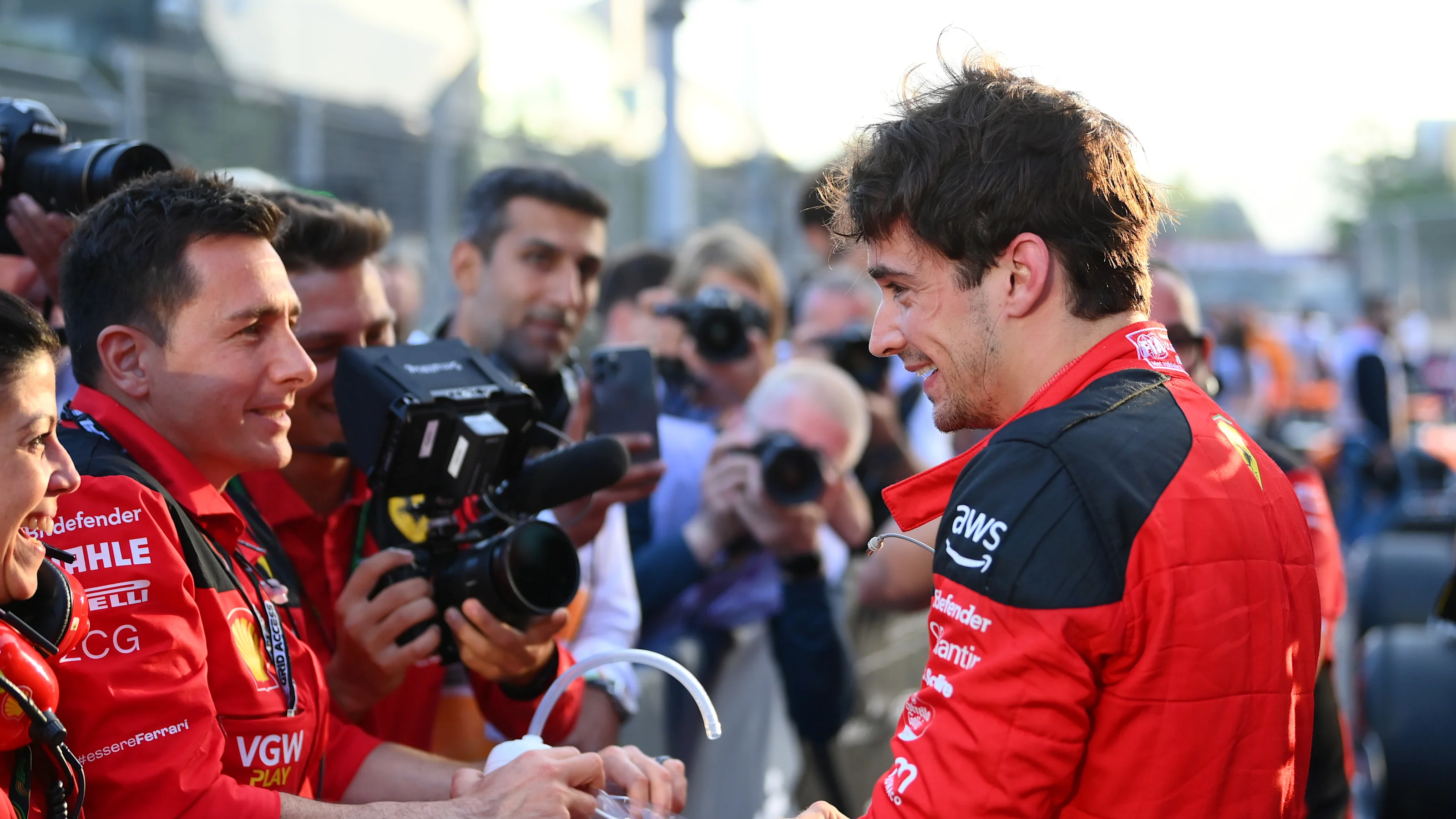 BAKU, AZERBAIJAN - APRIL 28: Pole position qualifier Charles Leclerc of Monaco and Ferrari