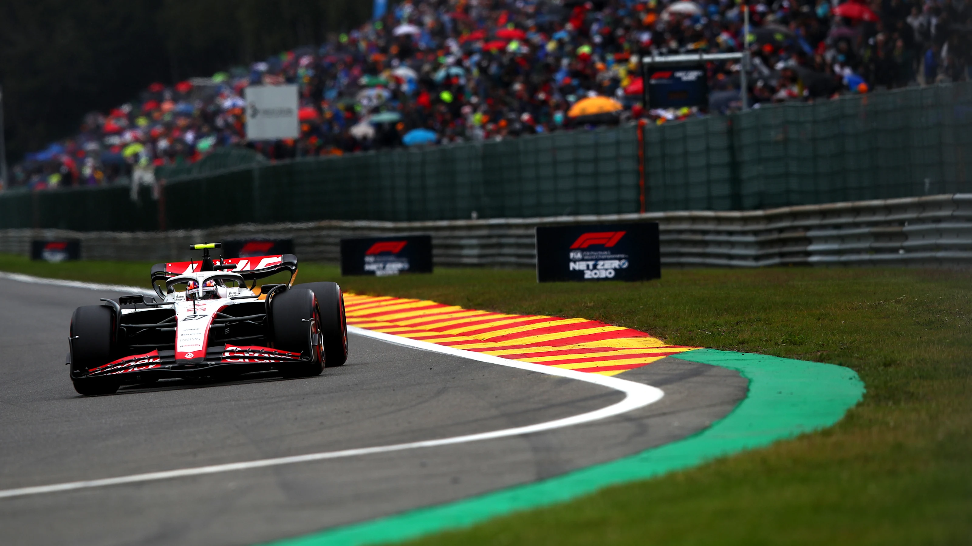 SPA, BELGIUM - JULY 30: Nico Hulkenberg of Germany driving the (27) Haas F1 VF-23 Ferrari on track