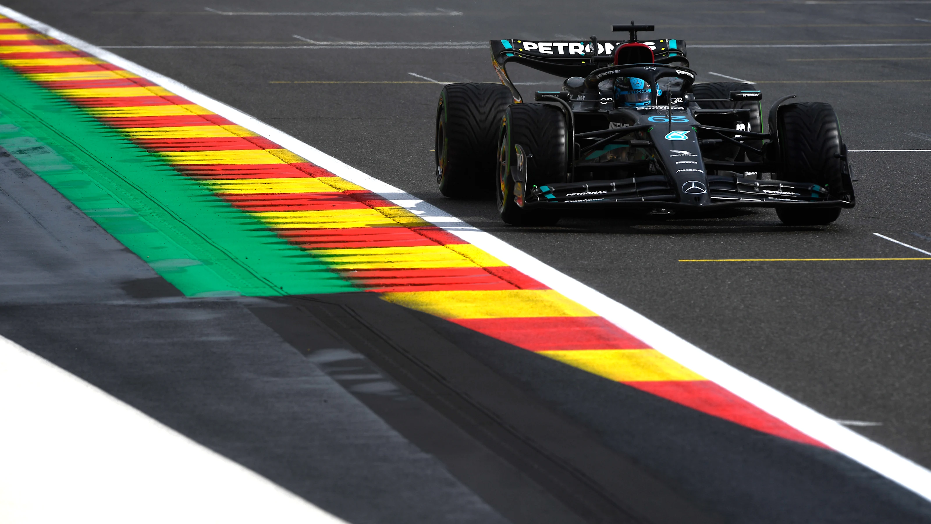 SPA, BELGIUM - JULY 28: George Russell of Great Britain driving the (63) Mercedes AMG Petronas F1