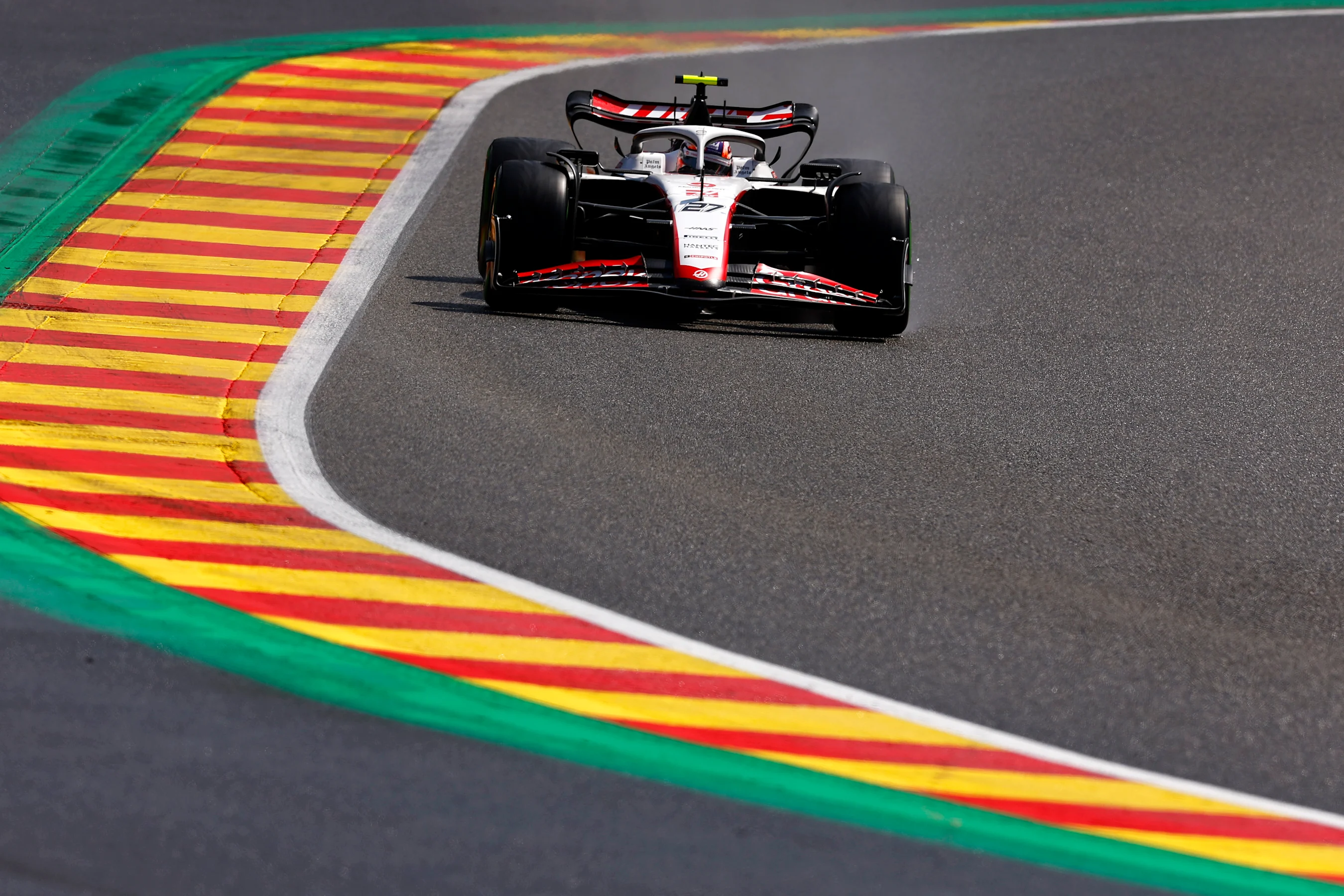 SPA, BELGIUM - JULY 29: Nico Hulkenberg of Germany driving the (27) Haas F1 VF-23 Ferrari on track