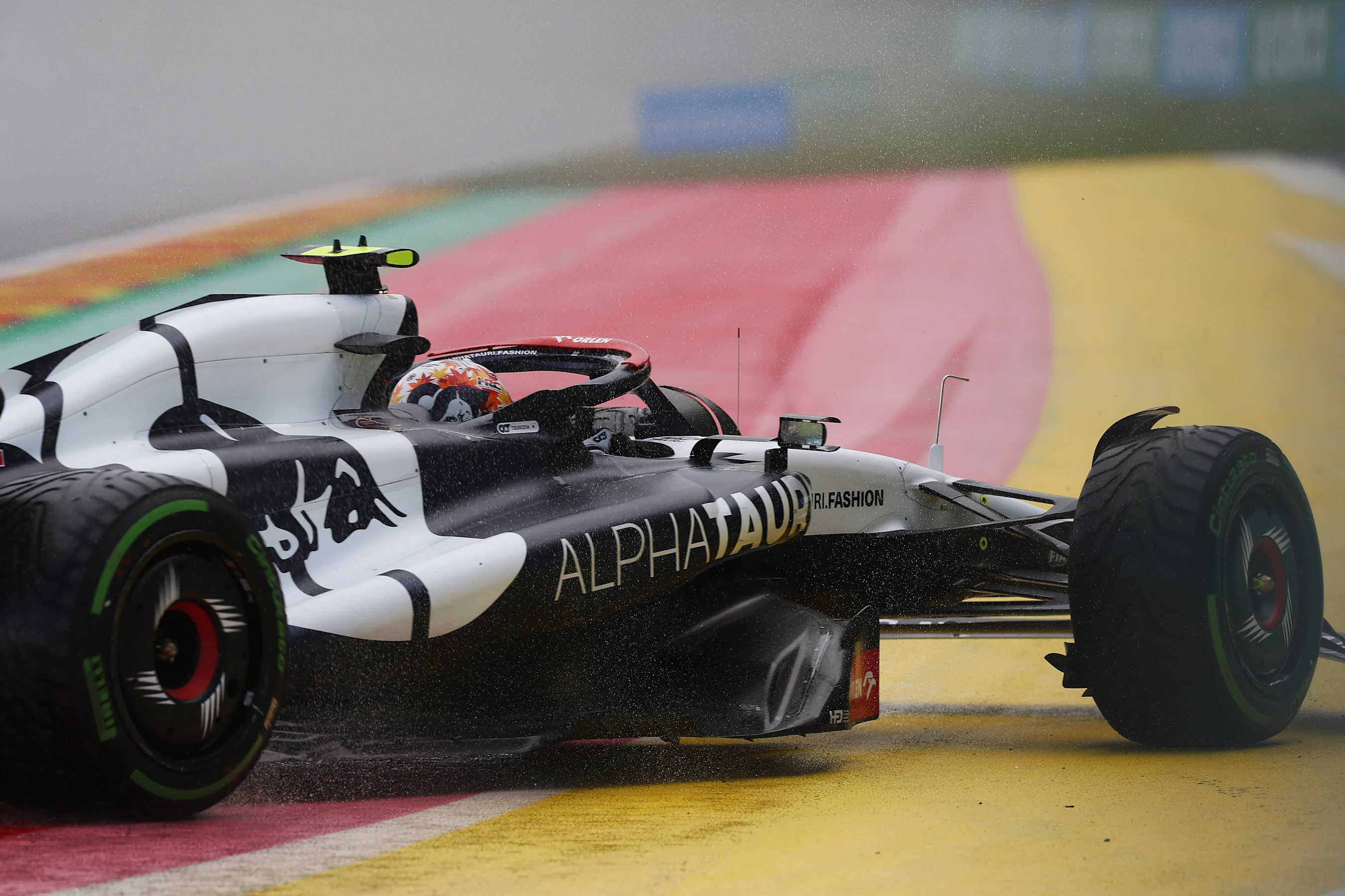 SPA, BELGIUM - JULY 29: Yuki Tsunoda of Japan driving the (22) Scuderia AlphaTauri AT04 spins