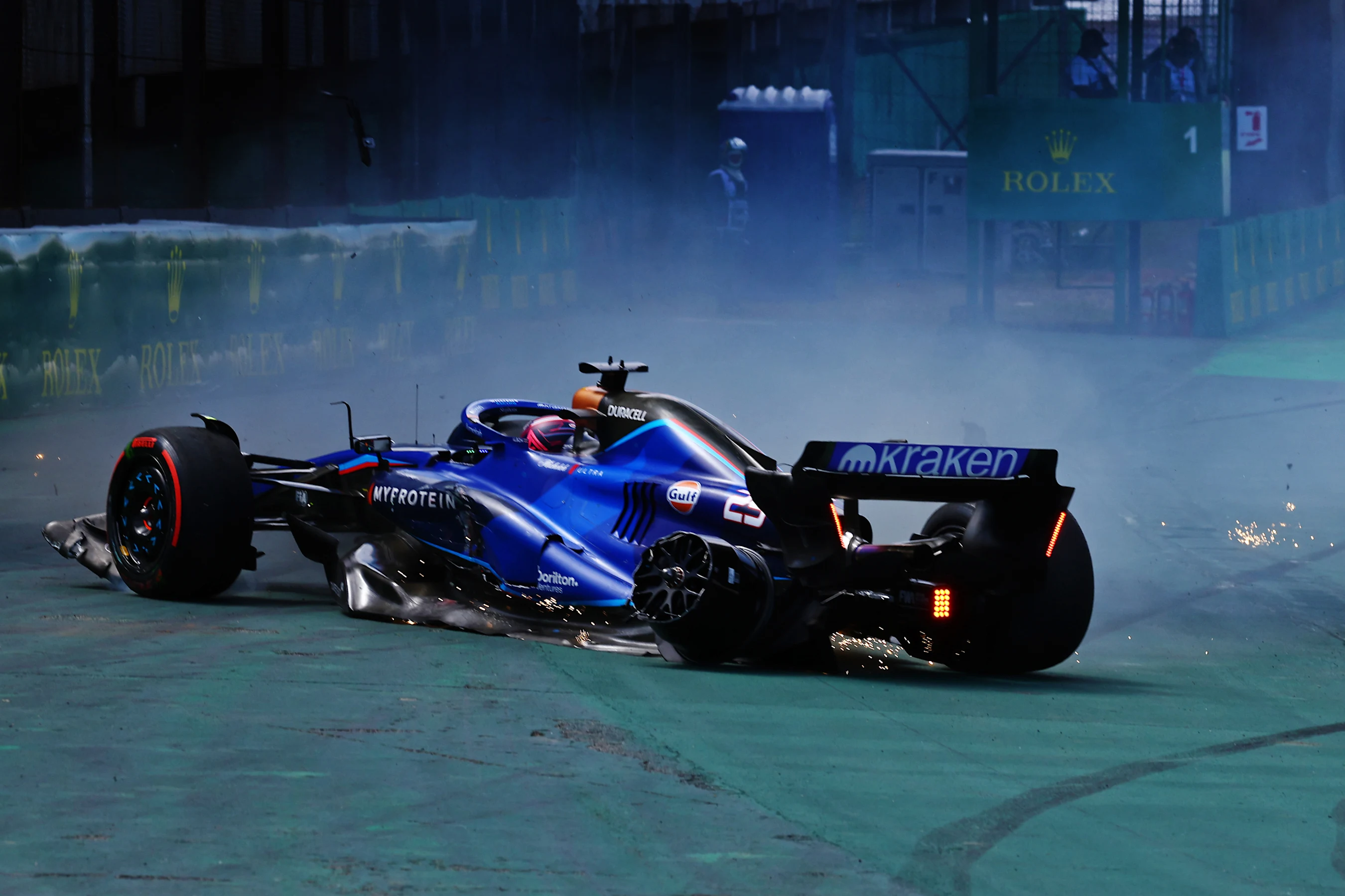 SAO PAULO, BRAZIL - NOVEMBER 05: Alexander Albon of Thailand driving the (23) Williams FW45
