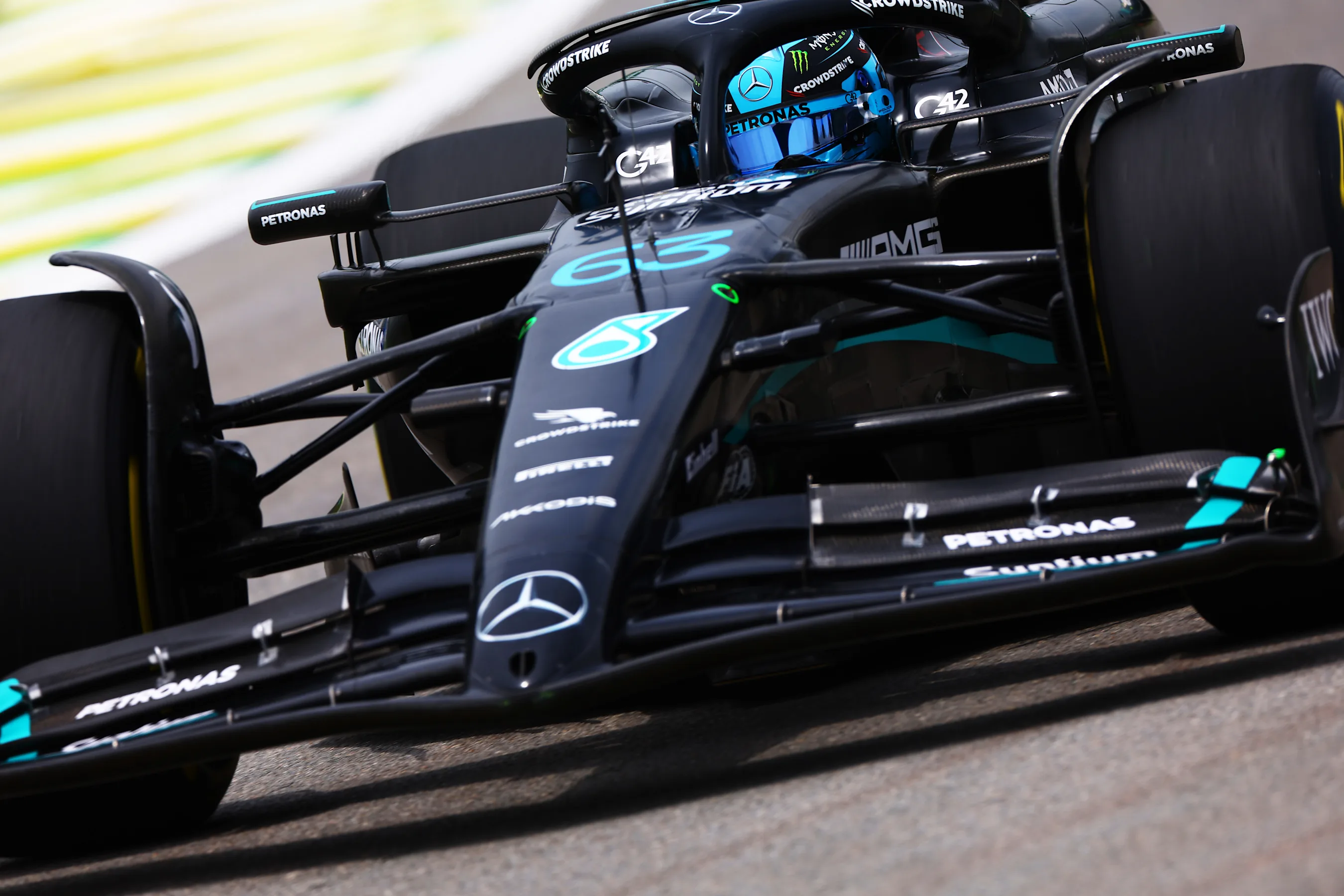 SAO PAULO, BRAZIL - NOVEMBER 03: George Russell of Great Britain driving the (63) Mercedes AMG