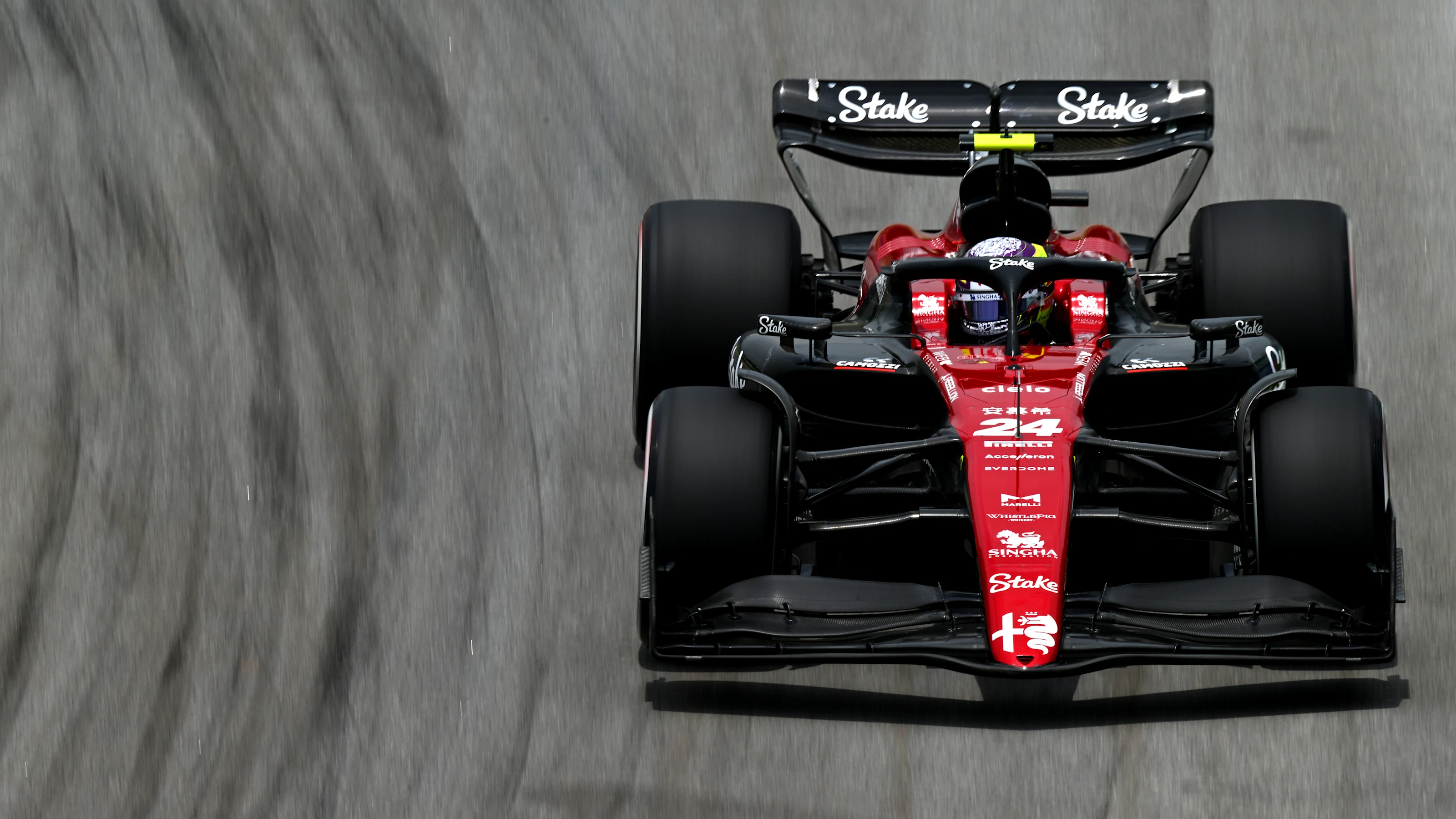 SAO PAULO, BRAZIL - NOVEMBER 03: Zhou Guanyu of China driving the (24) Alfa Romeo F1 C43 Ferrari on