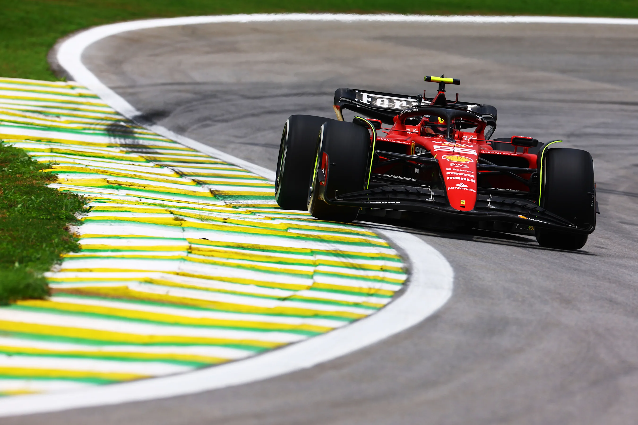 SAO PAULO, BRAZIL - NOVEMBER 03: Carlos Sainz of Spain driving (55) the Ferrari SF-23 on track