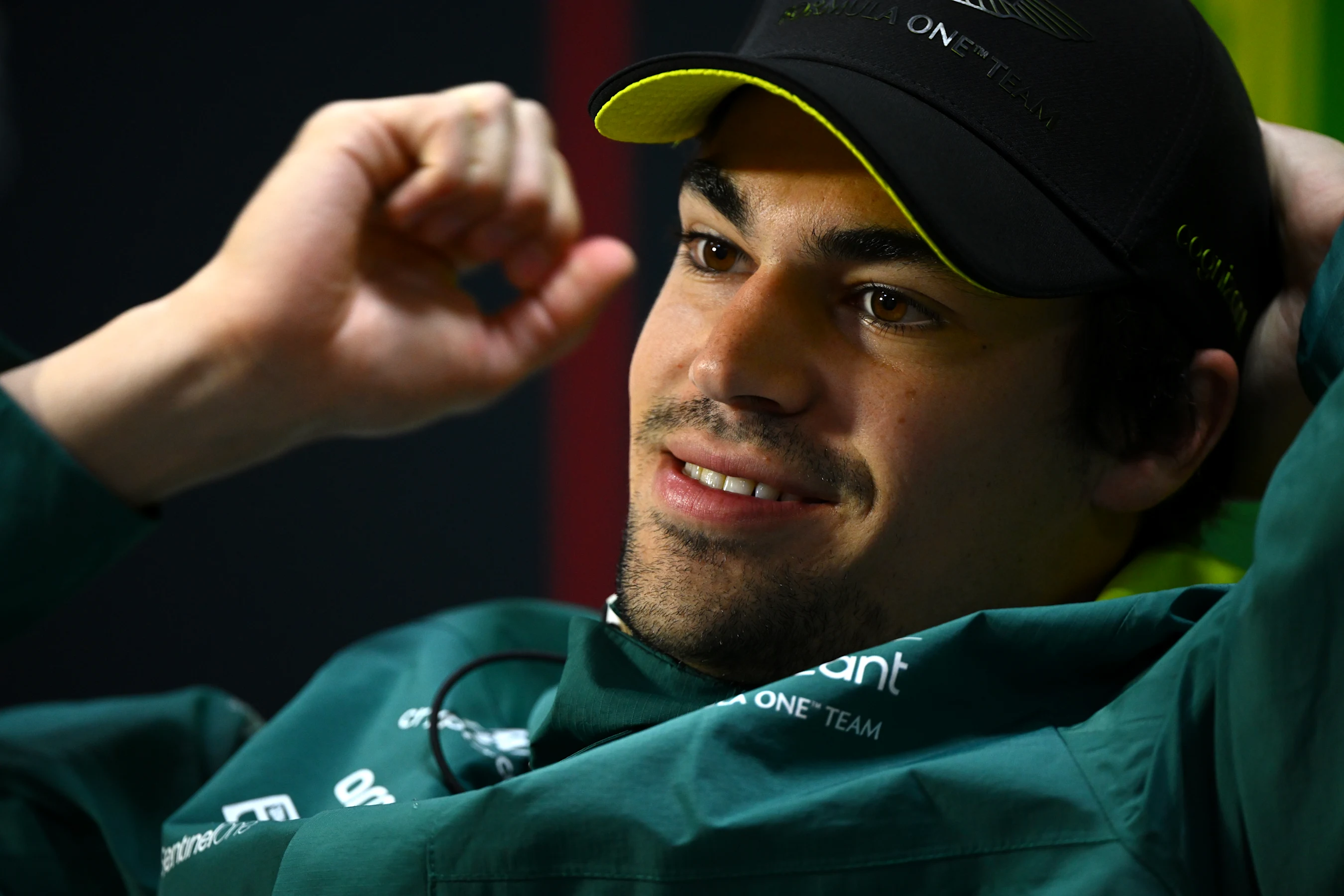 SAO PAULO, BRAZIL - NOVEMBER 02: Lance Stroll of Canada and Aston Martin F1 Team reacts in the