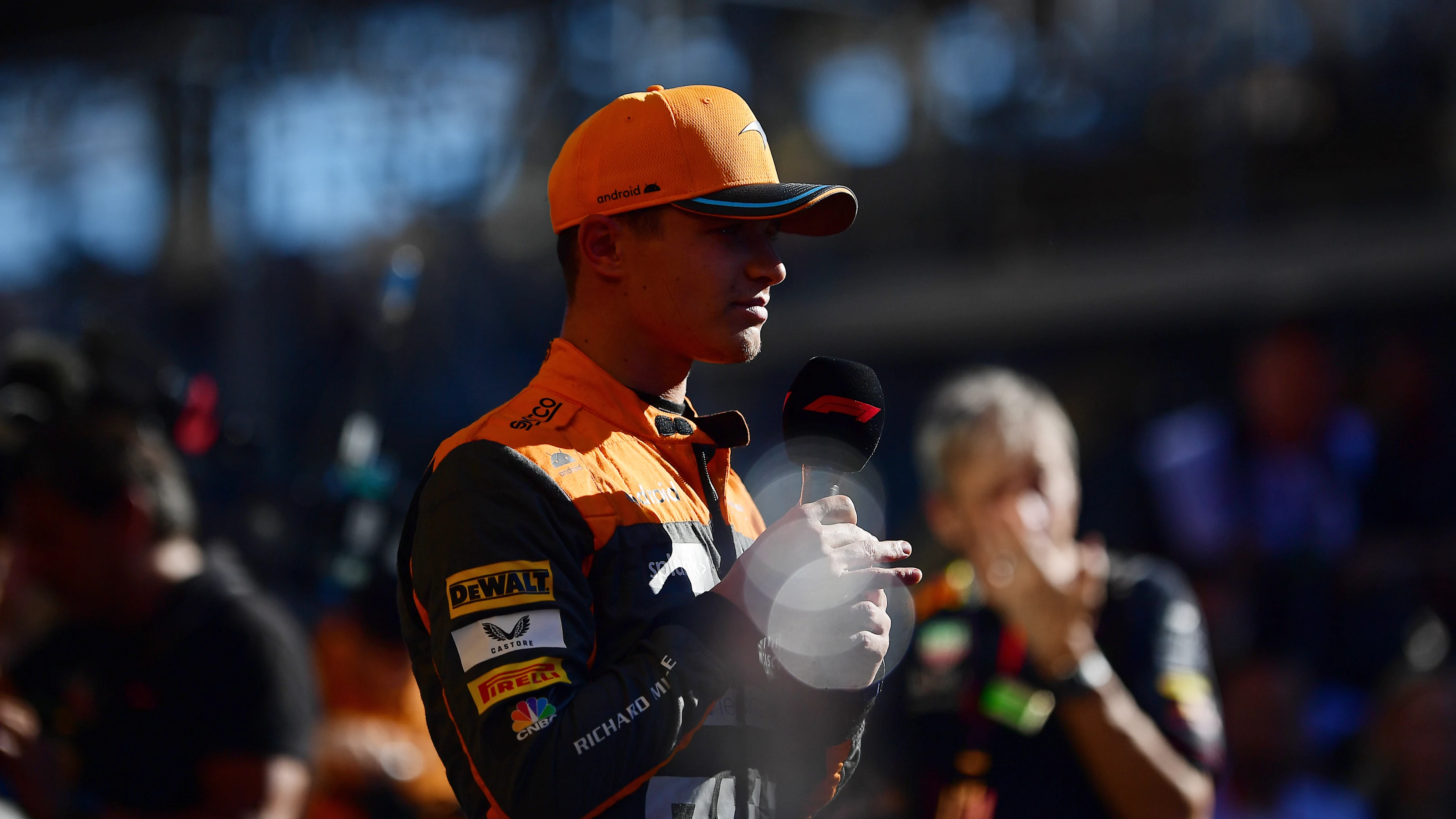 SAO PAULO, BRAZIL - NOVEMBER 04: Second placed Lando Norris of Great Britain and McLaren reacts in