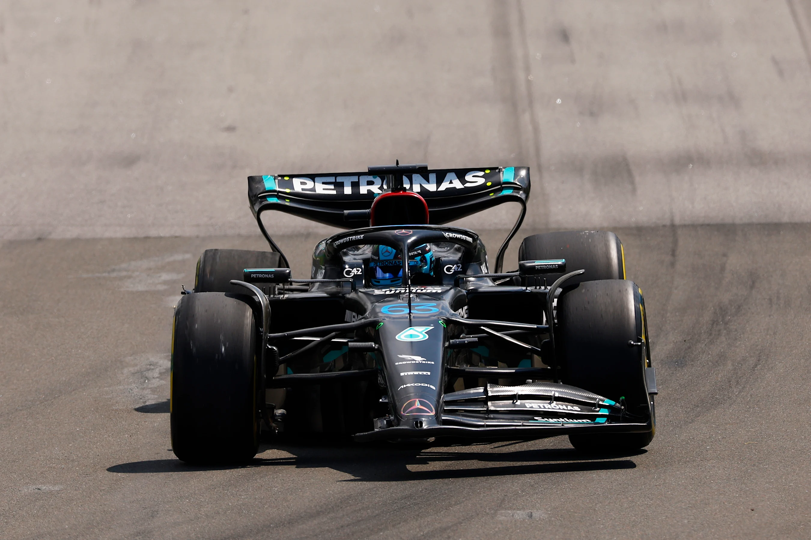 MONTREAL, QUEBEC - JUNE 18: George Russell of Great Britain driving the (63) Mercedes AMG Petronas