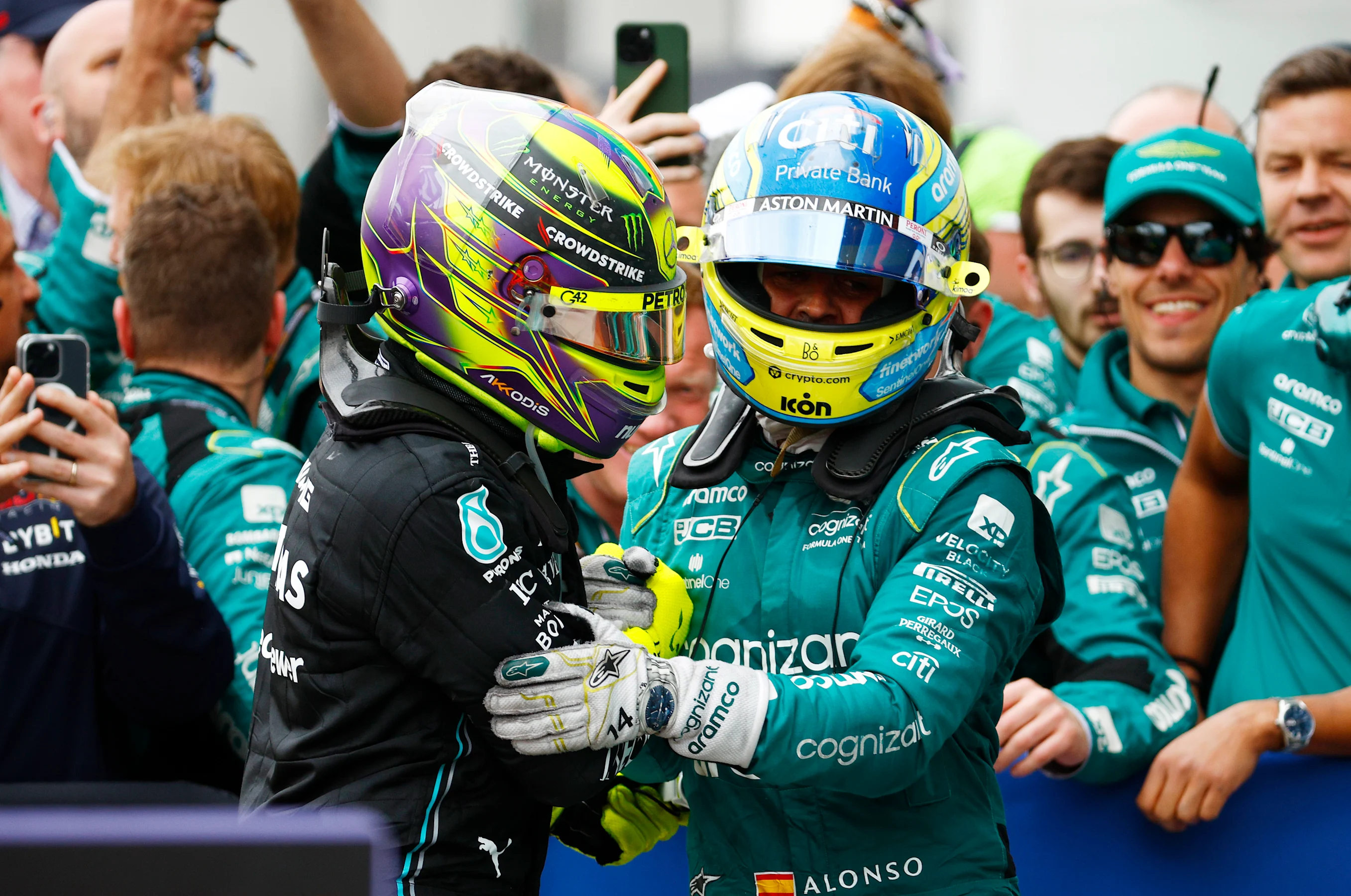 MONTREAL, QUEBEC - JUNE 18: Second placed Fernando Alonso of Spain and Aston Martin F1 Team and