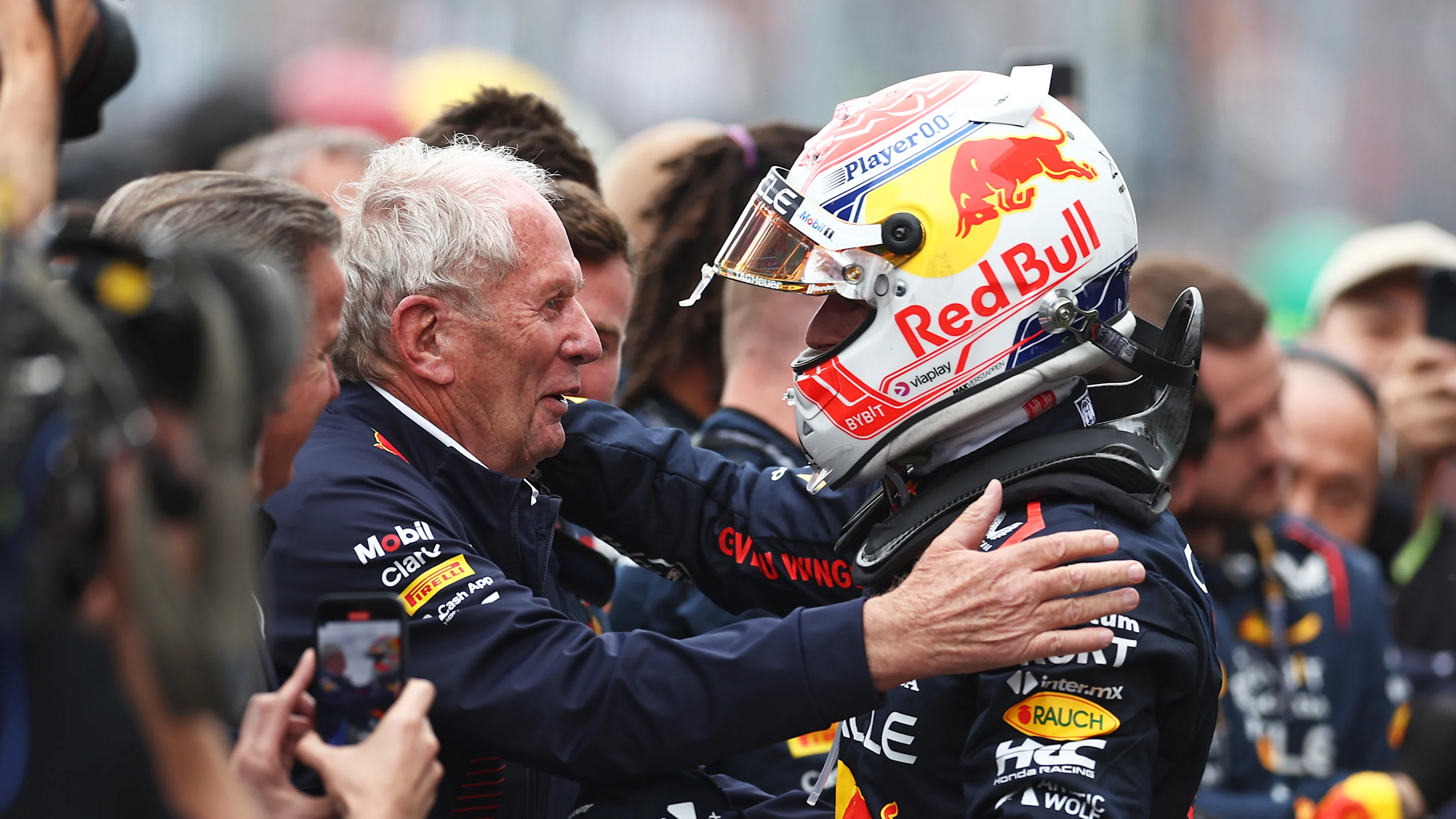 MONTREAL, QUEBEC - JUNE 18: Red Bull Racing Team Consultant Dr Helmut Marko and race winner Max