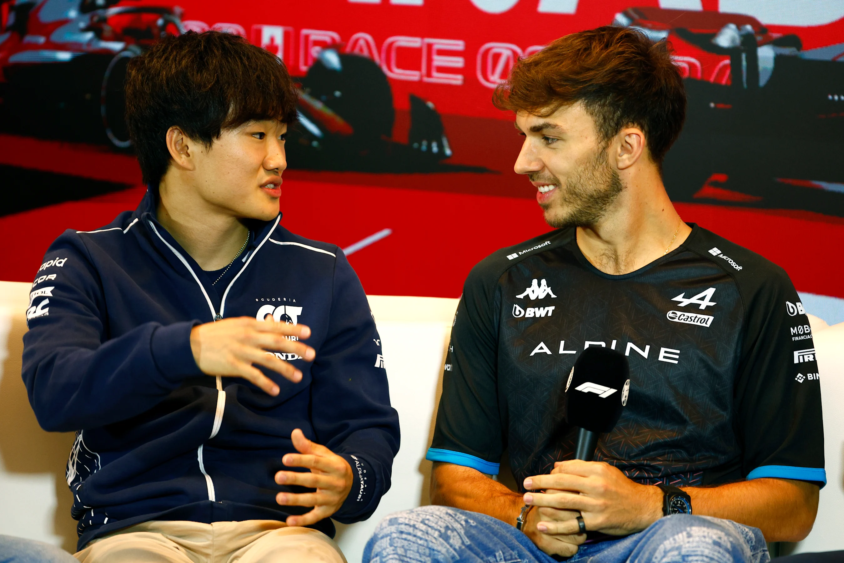 MONTREAL, QUEBEC - JUNE 15: Yuki Tsunoda of Japan and Scuderia AlphaTauri and Pierre Gasly of