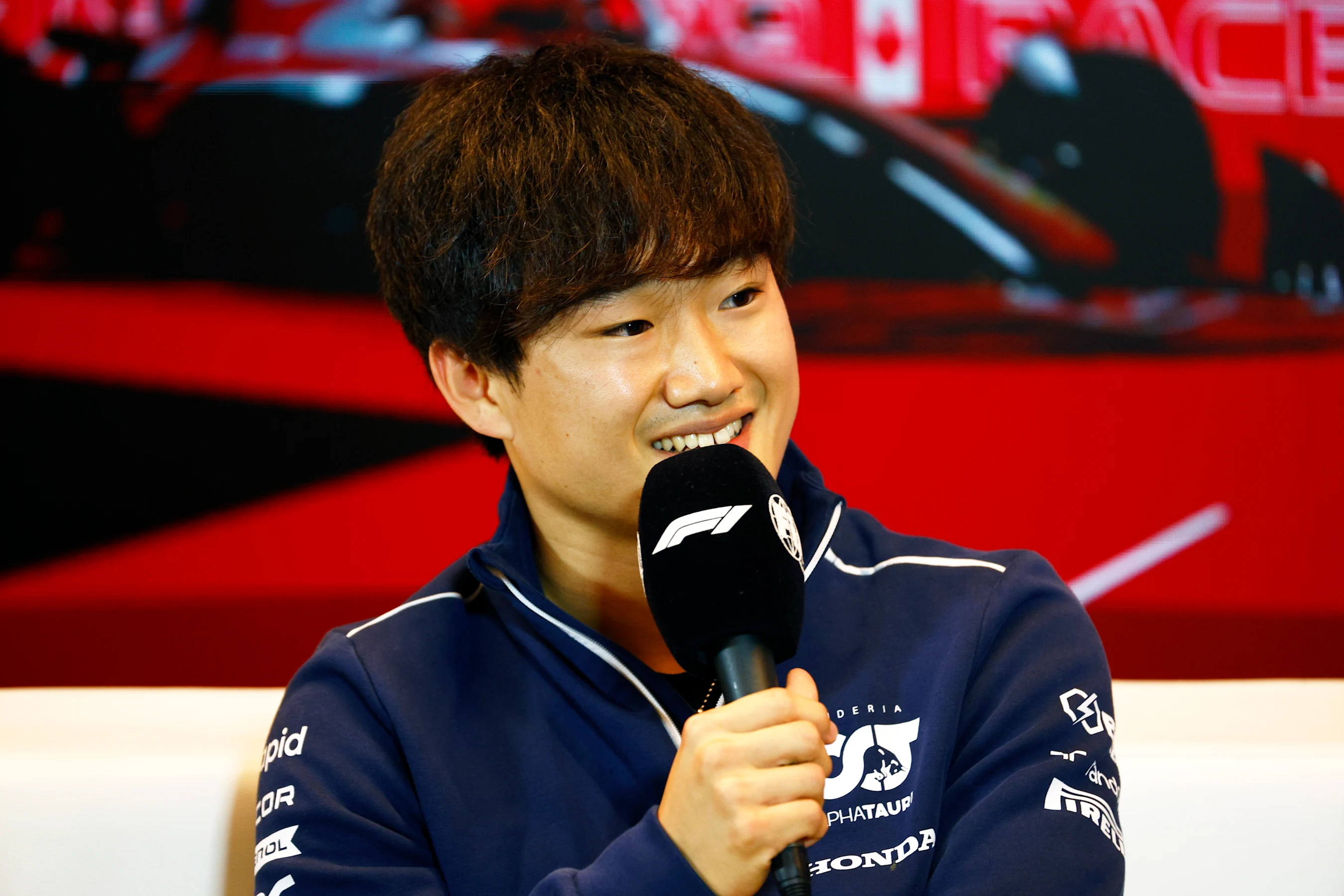 MONTREAL, QUEBEC - JUNE 15: Yuki Tsunoda of Japan and Scuderia AlphaTauri attends the Drivers Press