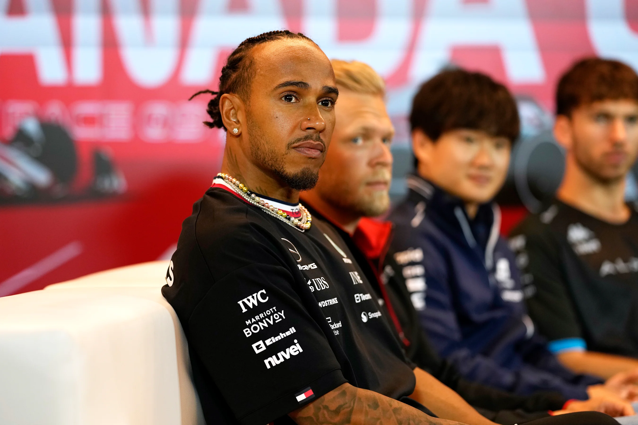 MONTREAL, QUEBEC - JUNE 15: Lewis Hamilton of Great Britain and Mercedes attends the Drivers Press