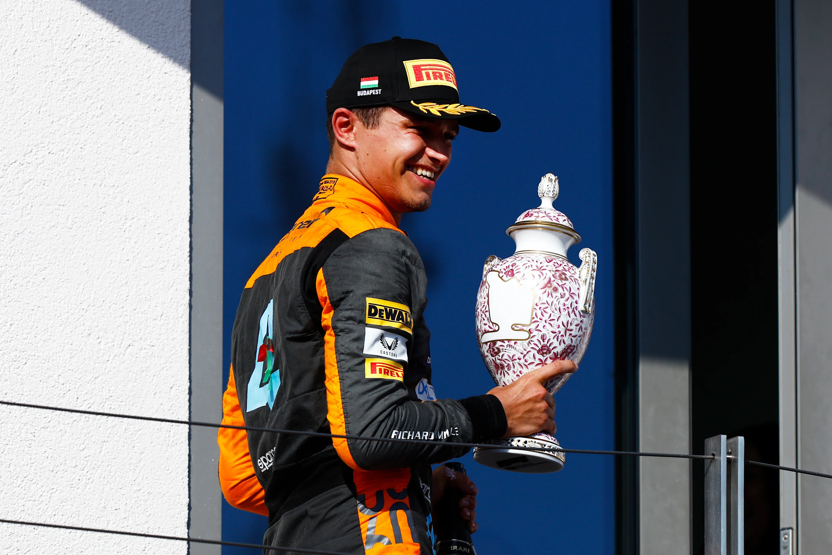 BUDAPEST, HUNGARY - JULY 23: Second placed Lando Norris of Great Britain and McLaren celebrates on