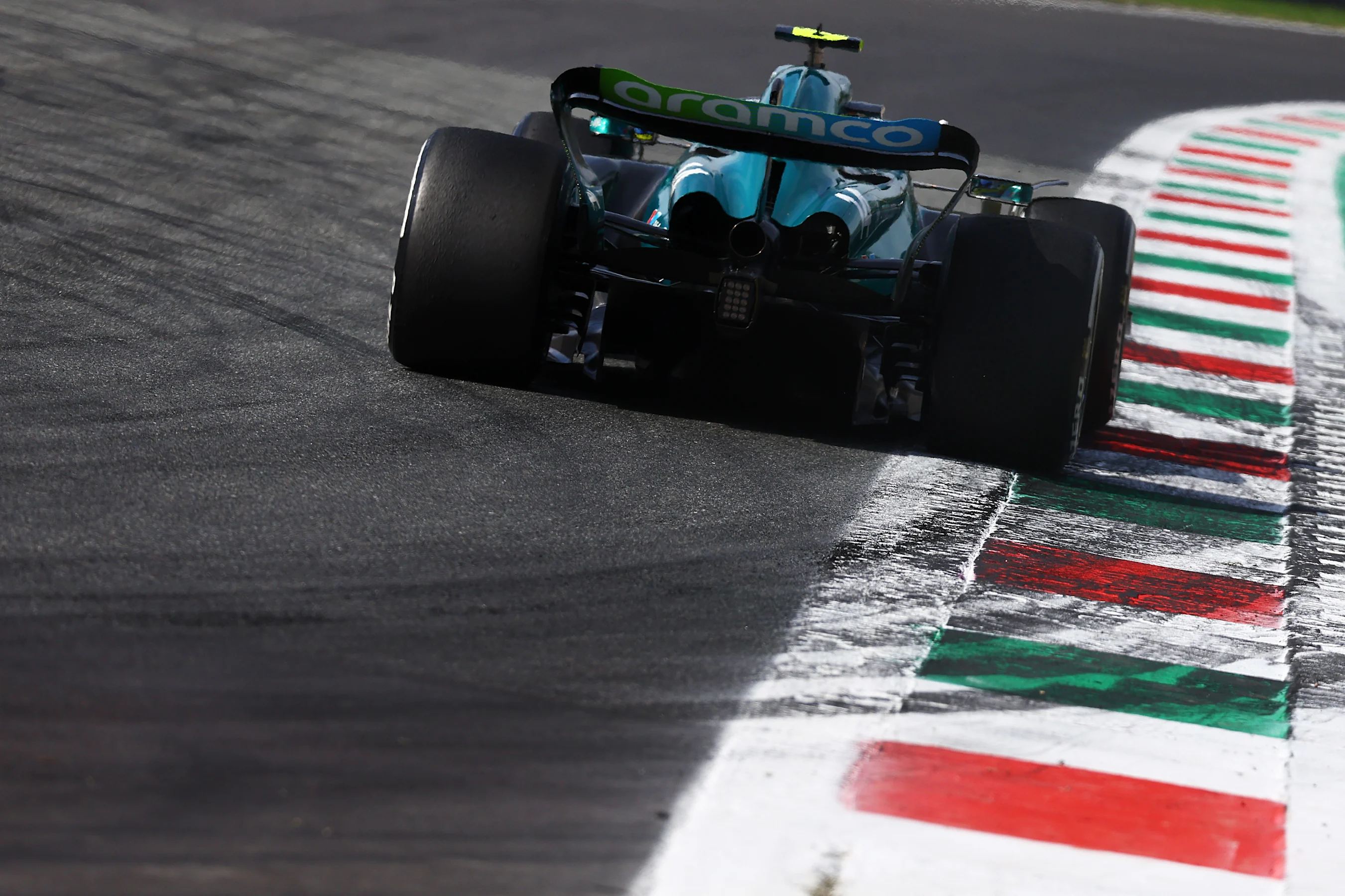 MONZA, ITALY - SEPTEMBER 03: Fernando Alonso of Spain driving the (14) Aston Martin AMR23 Mercedes