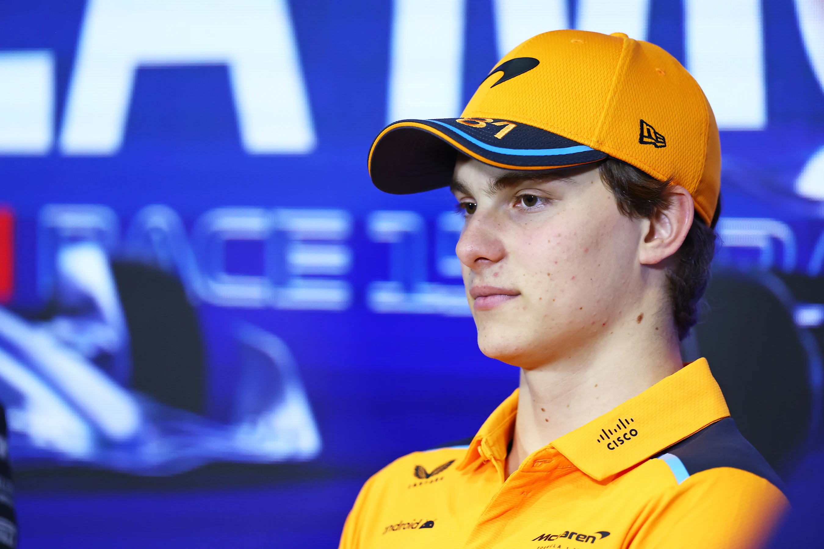 MONZA, ITALY - AUGUST 31: Oscar Piastri of Australia and McLaren attends the Drivers Press
