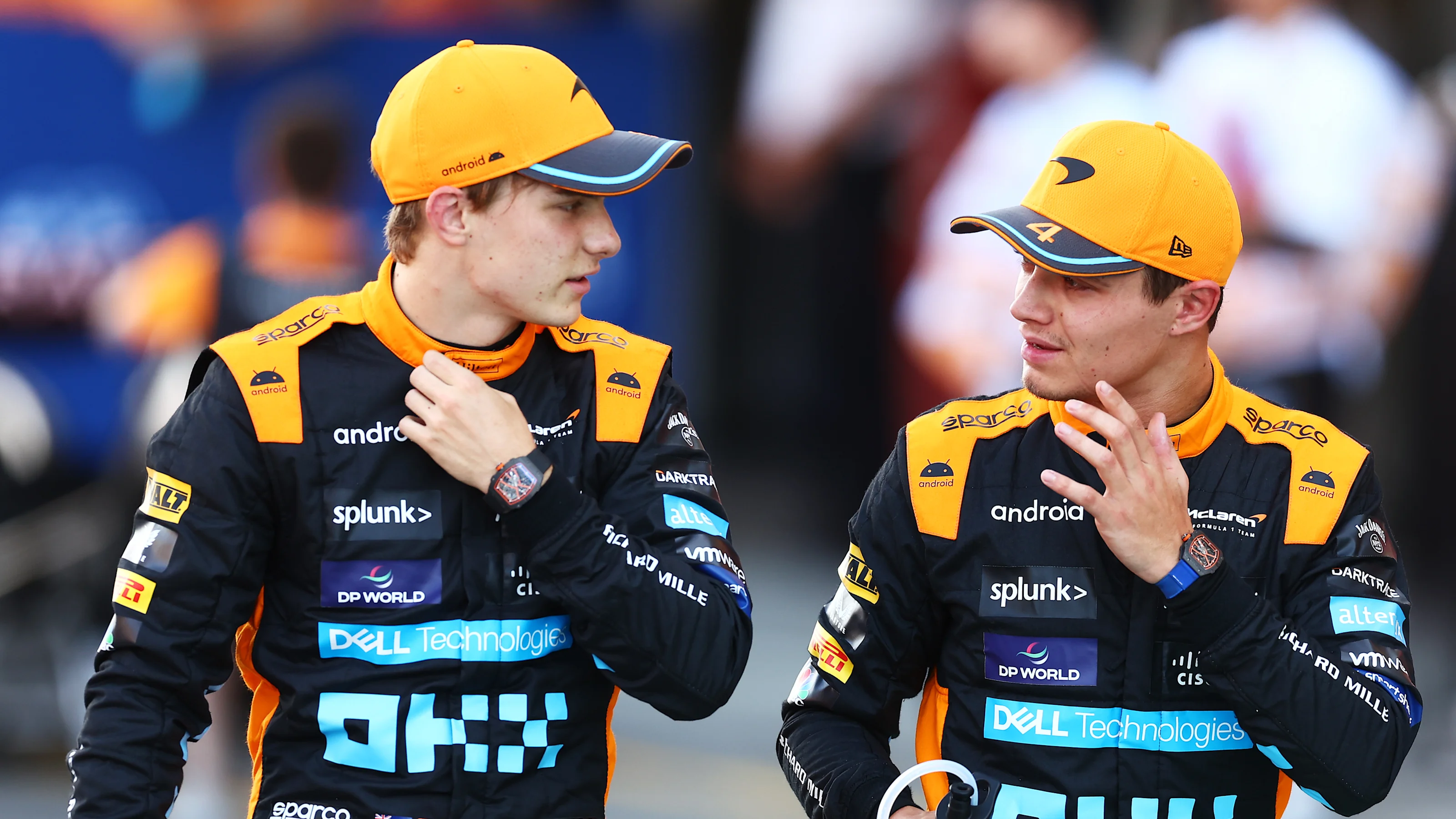 SUZUKA, JAPAN - SEPTEMBER 23:  Second placed qualifier Oscar Piastri of Australia and McLaren talks