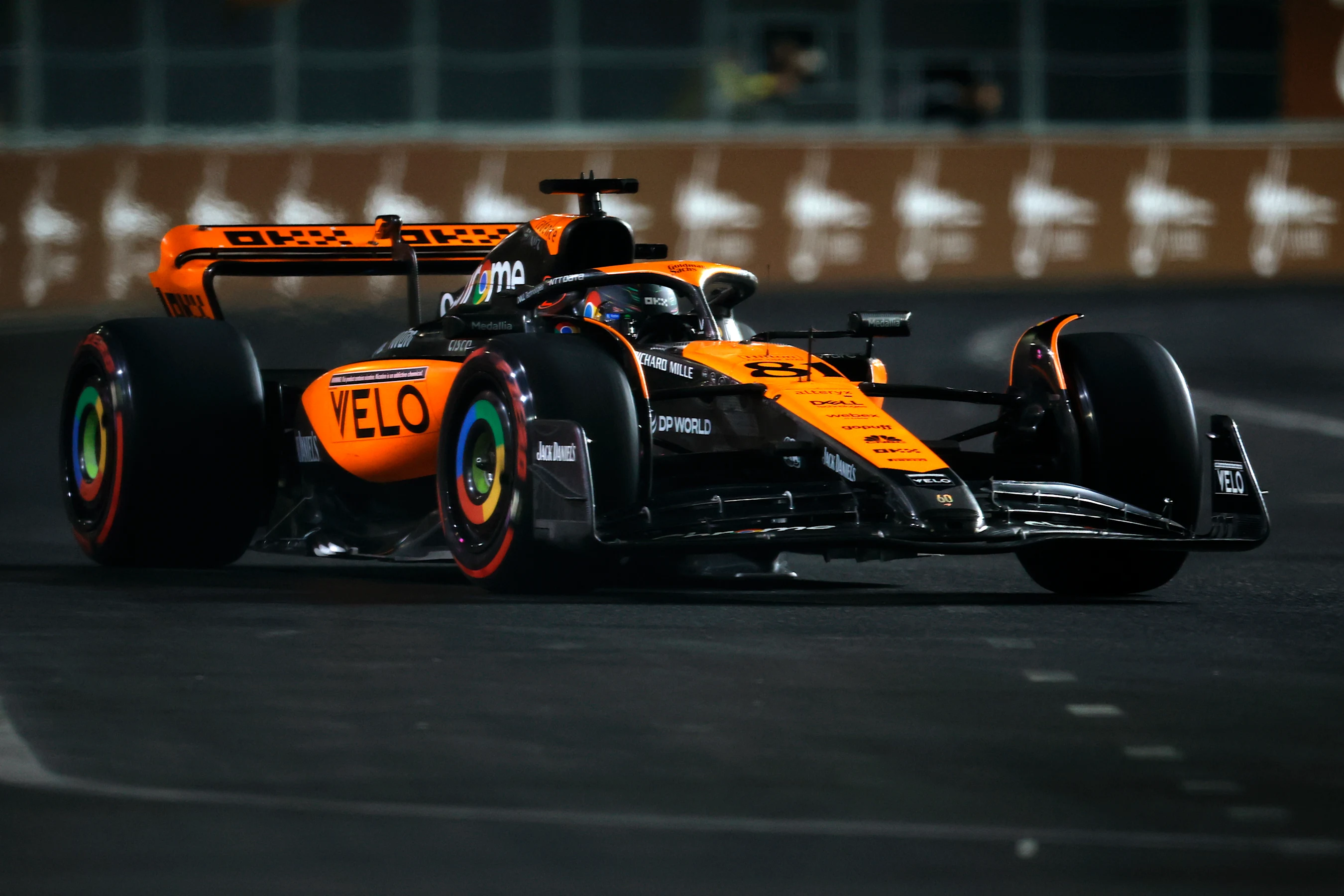 LAS VEGAS, NEVADA - NOVEMBER 18: Oscar Piastri of Australia driving the (81) McLaren MCL60 Mercedes