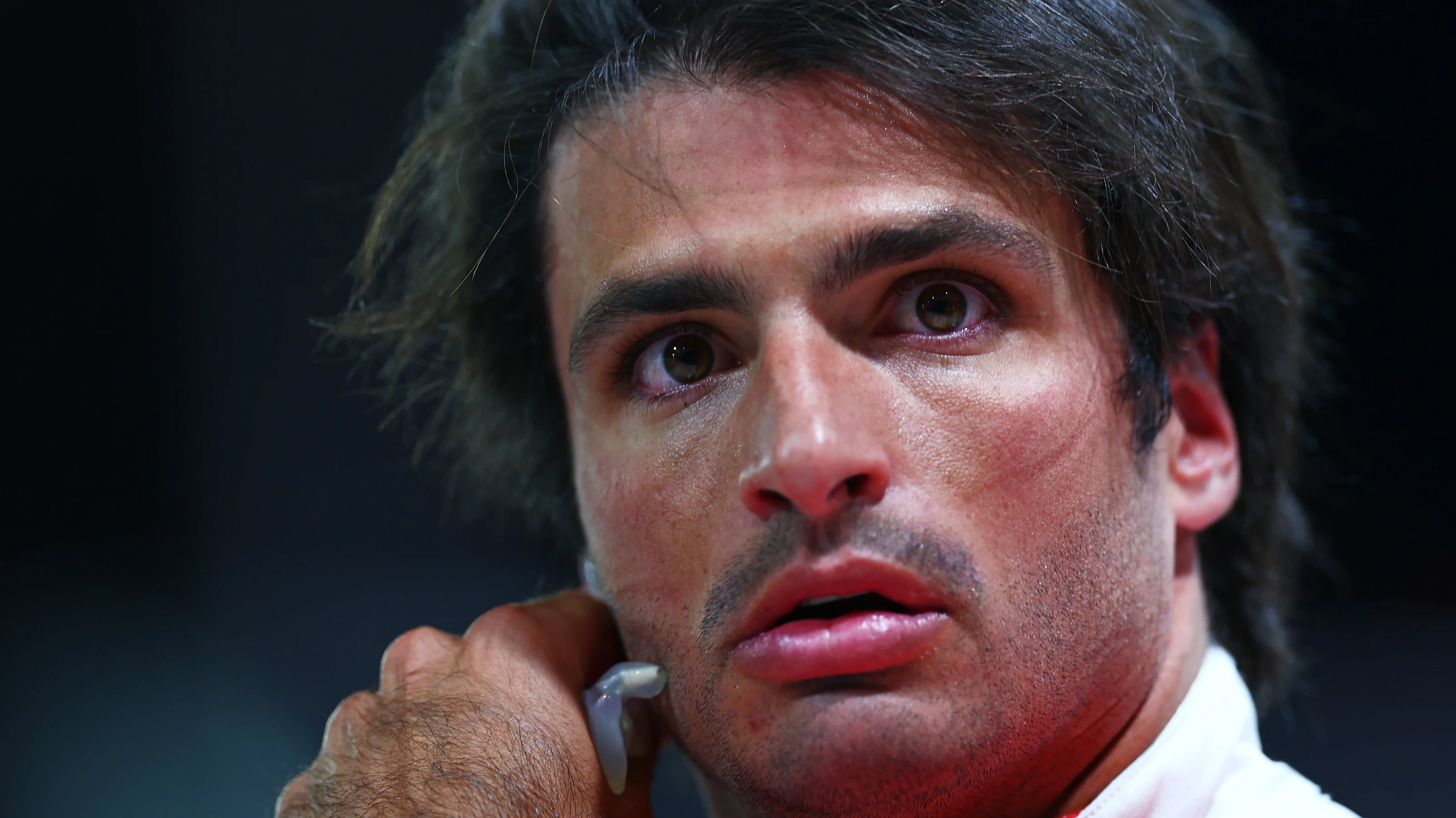 LAS VEGAS, NEVADA - NOVEMBER 18: Second placed qualifier Carlos Sainz of Spain and Ferrari looks on