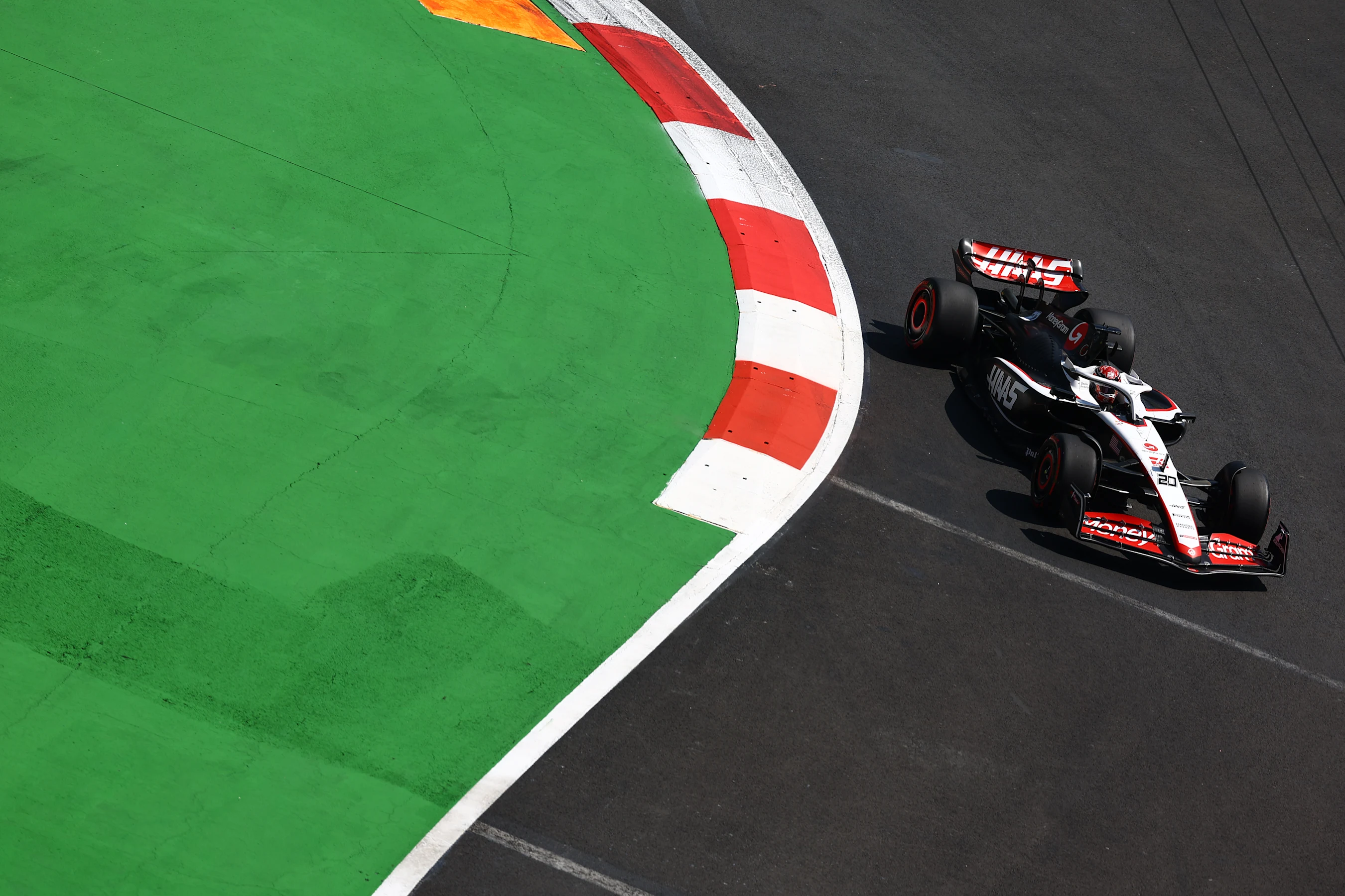 MEXICO CITY, MEXICO - OCTOBER 28: Kevin Magnussen of Denmark driving the (20) Haas F1 VF-23 Ferrari