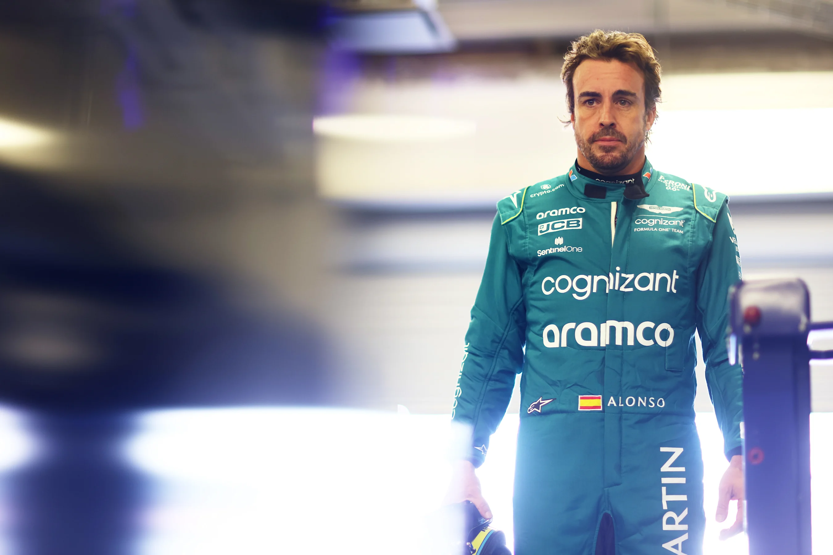 MEXICO CITY, MEXICO - OCTOBER 28: Fourteenth placed qualifier Fernando Alonso of Spain and Aston