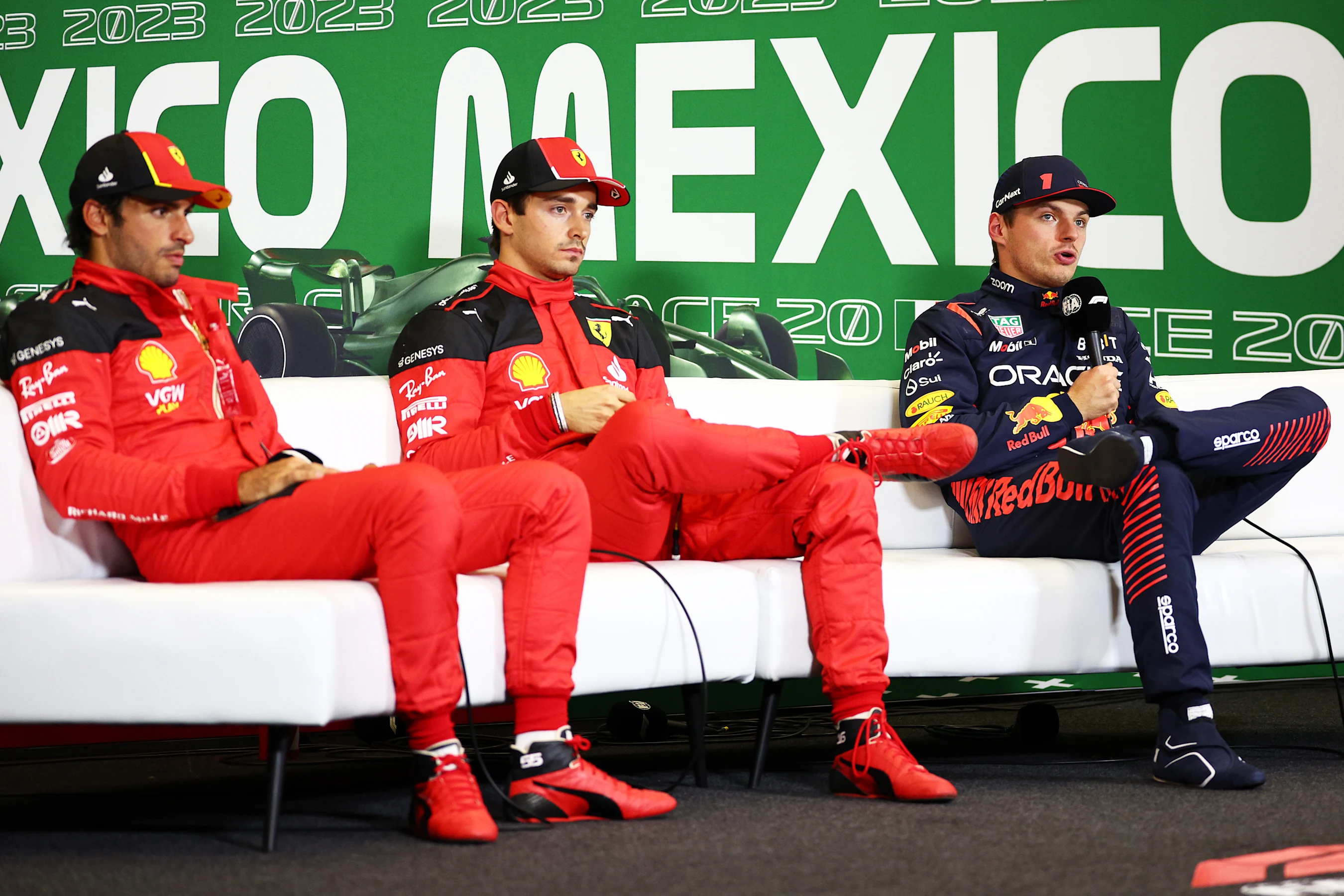 MEXICO CITY, MEXICO - OCTOBER 28: Third placed qualifier Max Verstappen of the Netherlands and