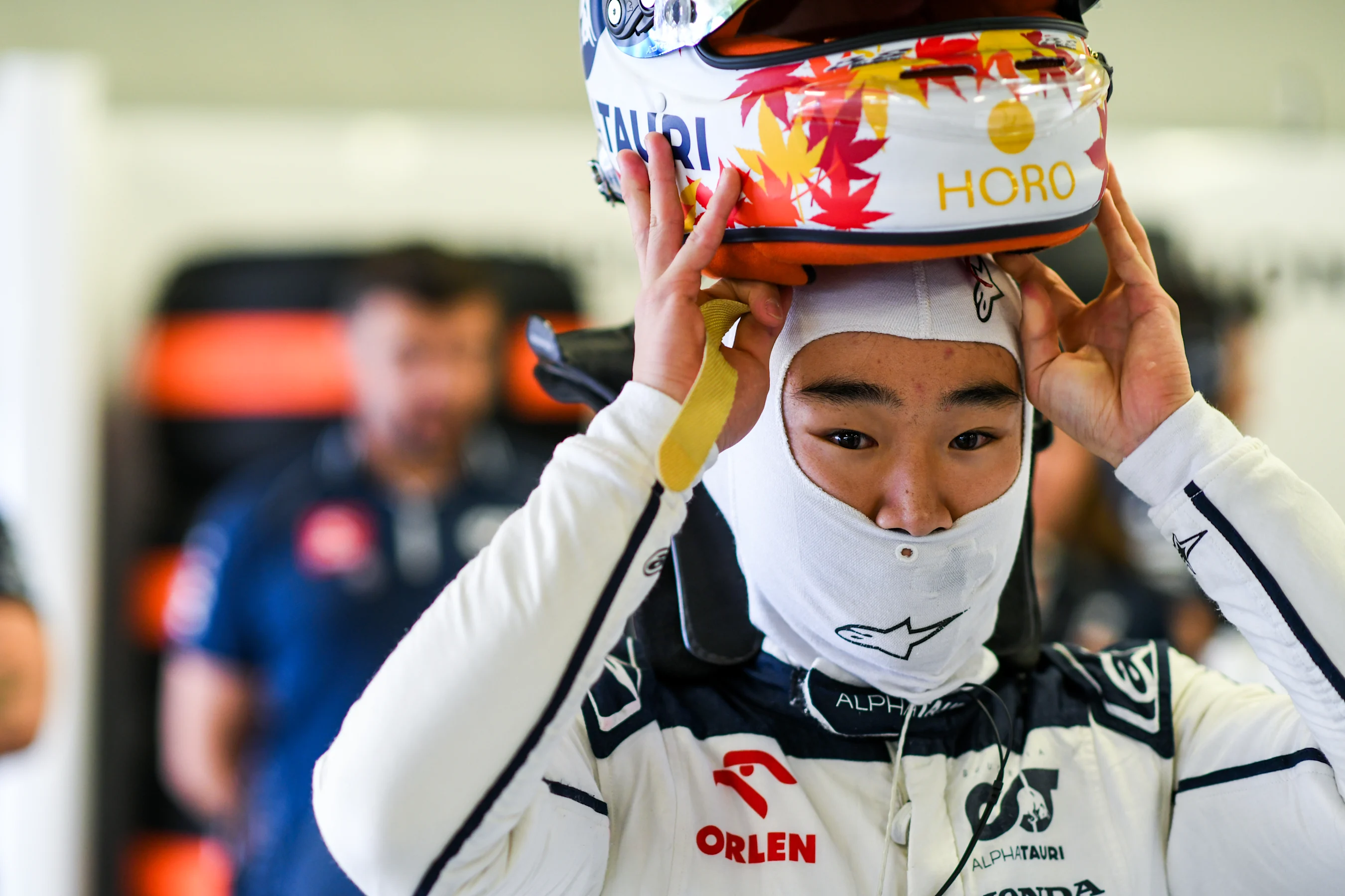 MEXICO CITY, MEXICO - OCTOBER 28: Yuki Tsunoda of Japan and Scuderia AlphaTauri prepares to drive