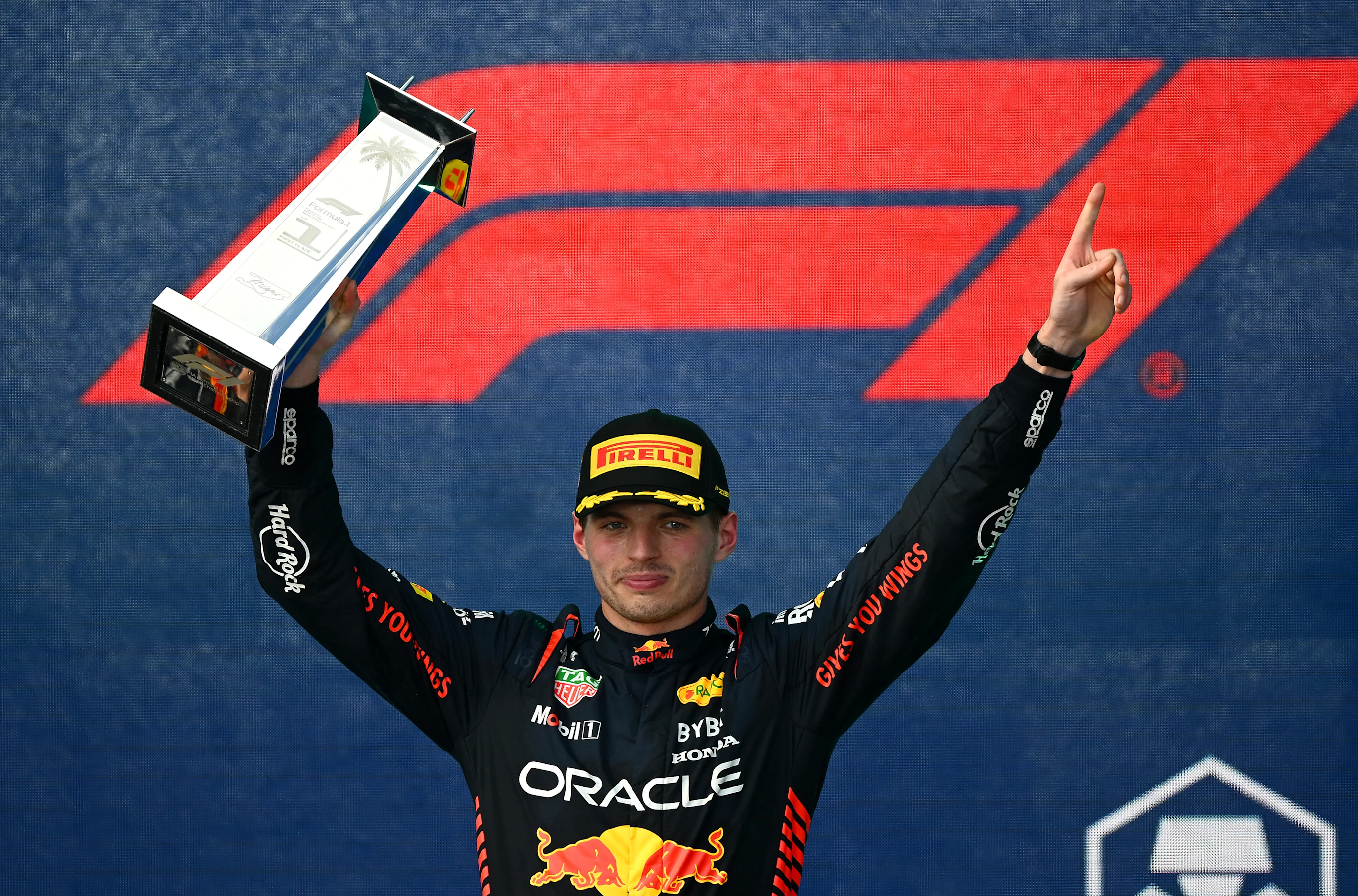 MIAMI, FLORIDA - MAY 07: Race winner Max Verstappen of the Netherlands and Oracle Red Bull Racing